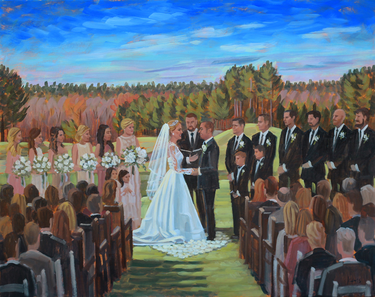 Rachel + Adam's wedding ceremony was captured with a live painting by artist Ben Keys of Wed on Canvas.