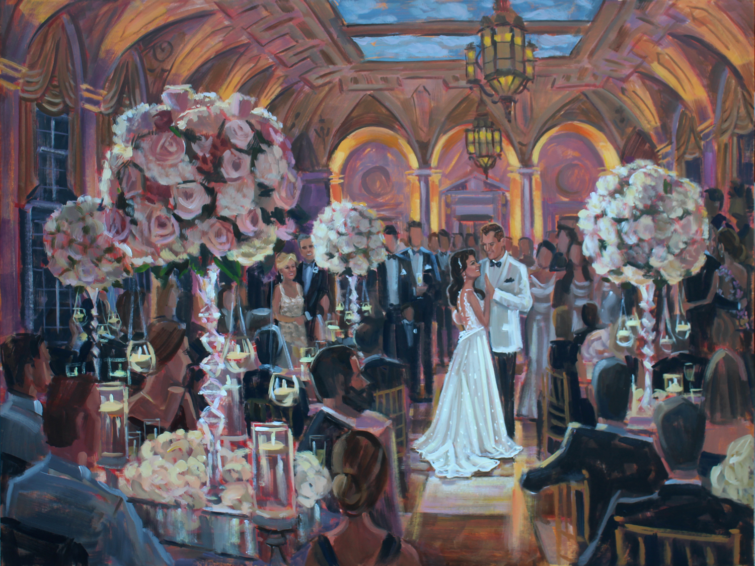 Live Wedding Painter, Ben Keys, captured Laura + Jonathan's spectacular first dance at The Breakers resort in Palm Beach, FL.