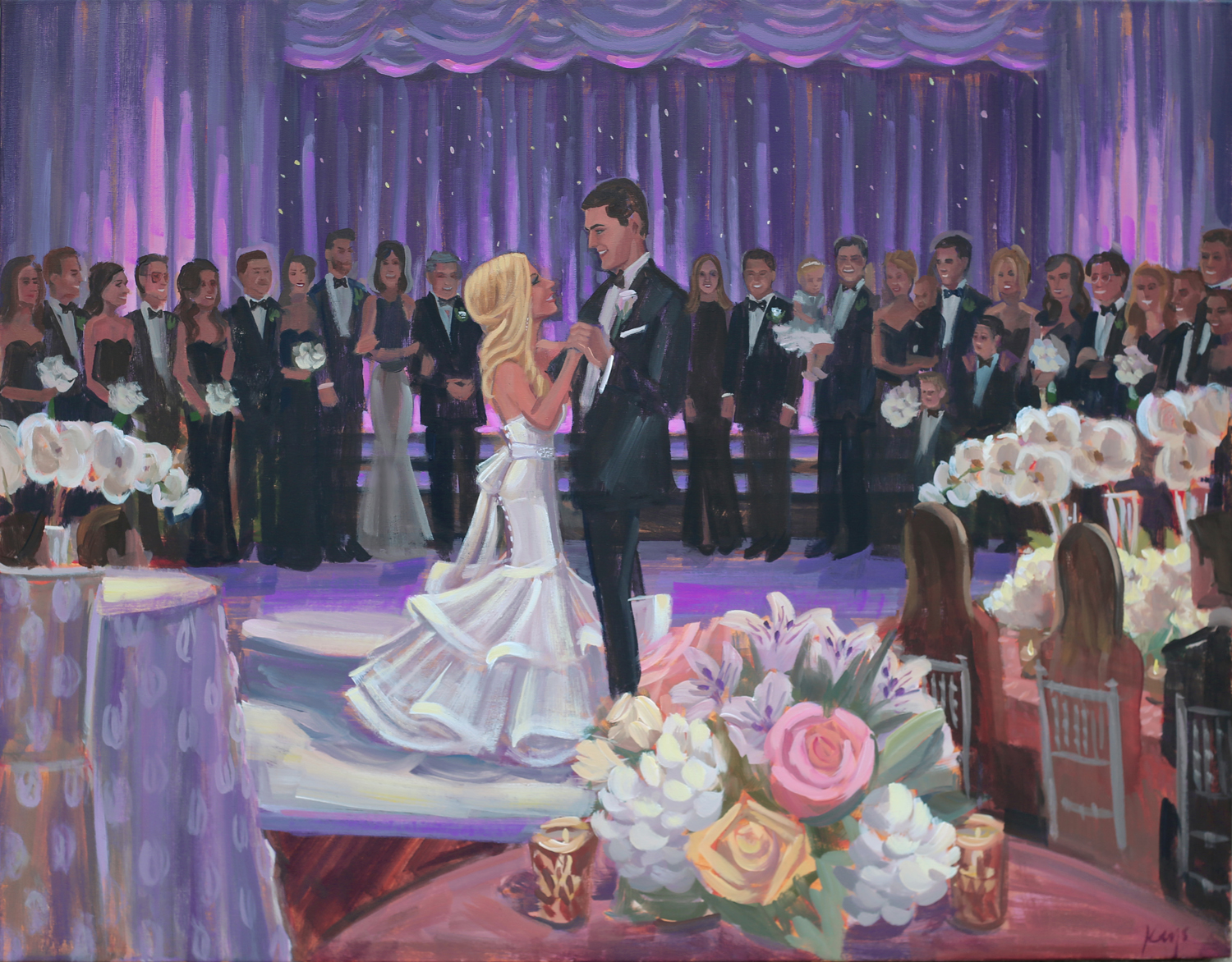 Live Event Painter, Ben Keys, captured Serena + Julian's magical first dance held at downtown Pittsburgh's Wyndham Grand Hotel.  