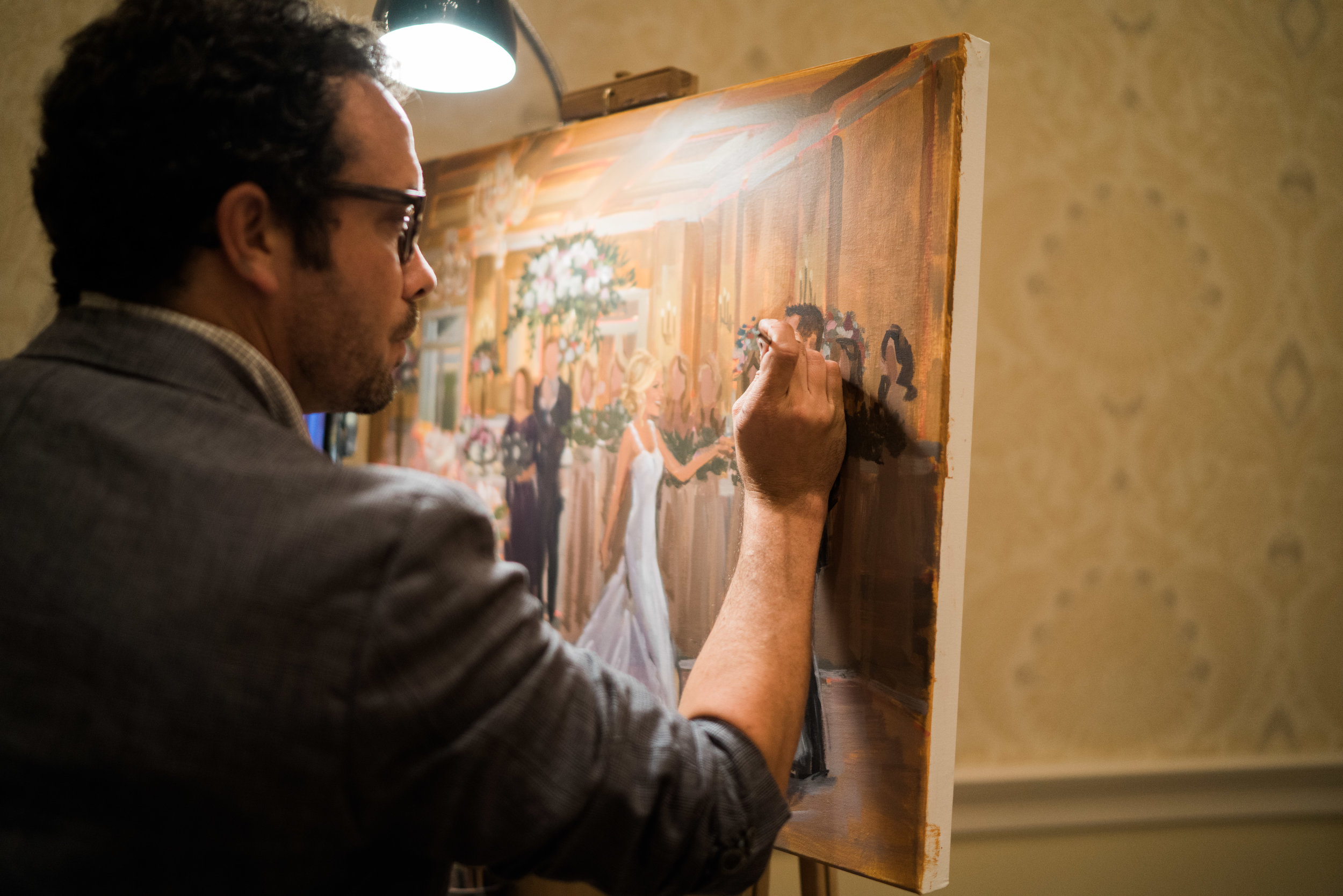 Live Wedding Painter, Ben Keys, captured Laura + Chris' first dance at their reception held at Cape Fear Country Club in Wilmington, NC.