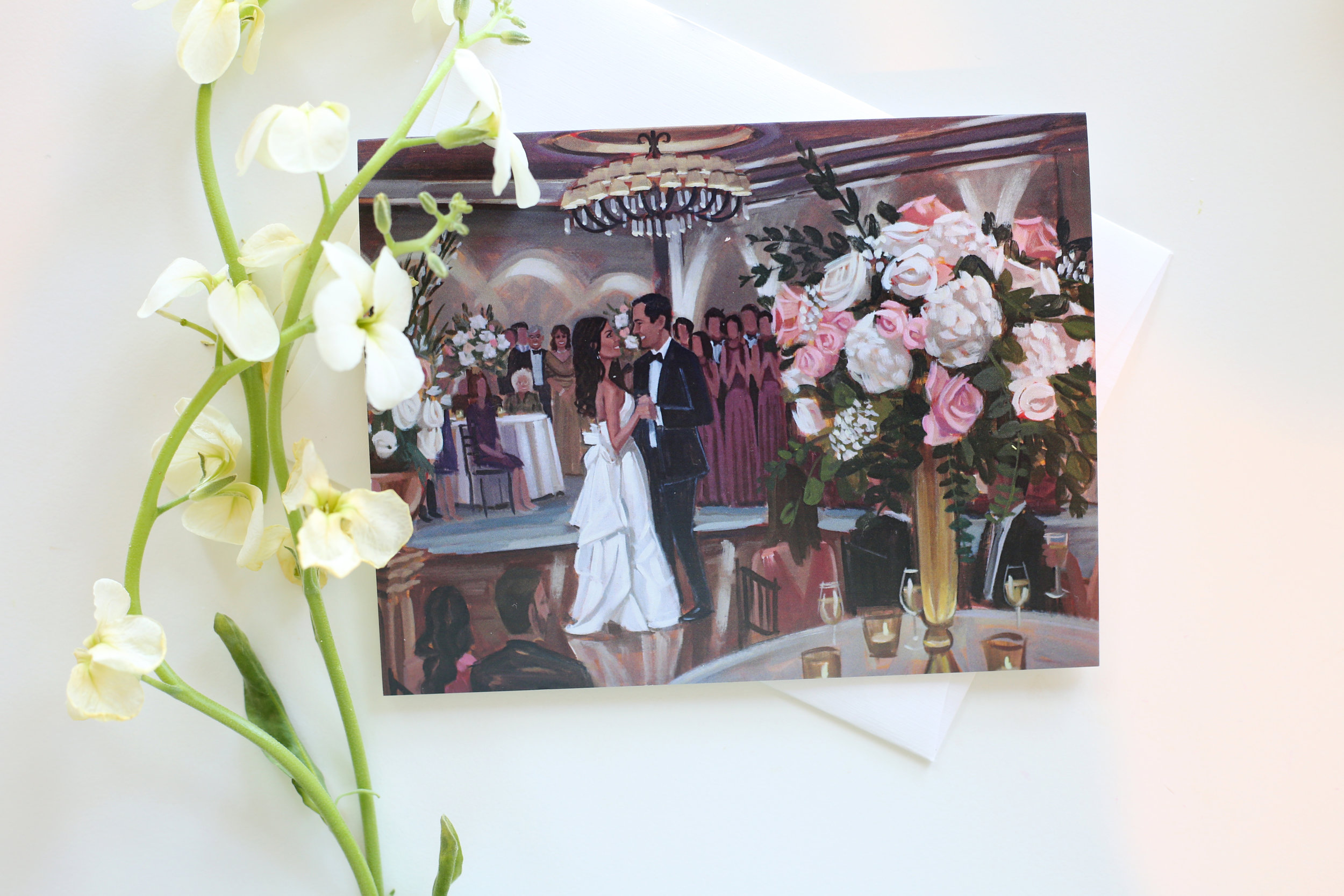 Nettie + Mitch ordered a set of our custom stationery featuring their live wedding painting!  | Photo by Jennifer Keys
