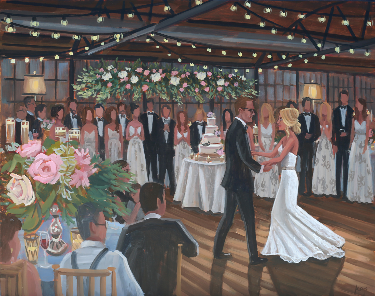 Live wedding painter, Ben Keys, captured Tori + Carter's lovely first dance inside Atlanta's Tuscan inspired venue at Summerour Studio.