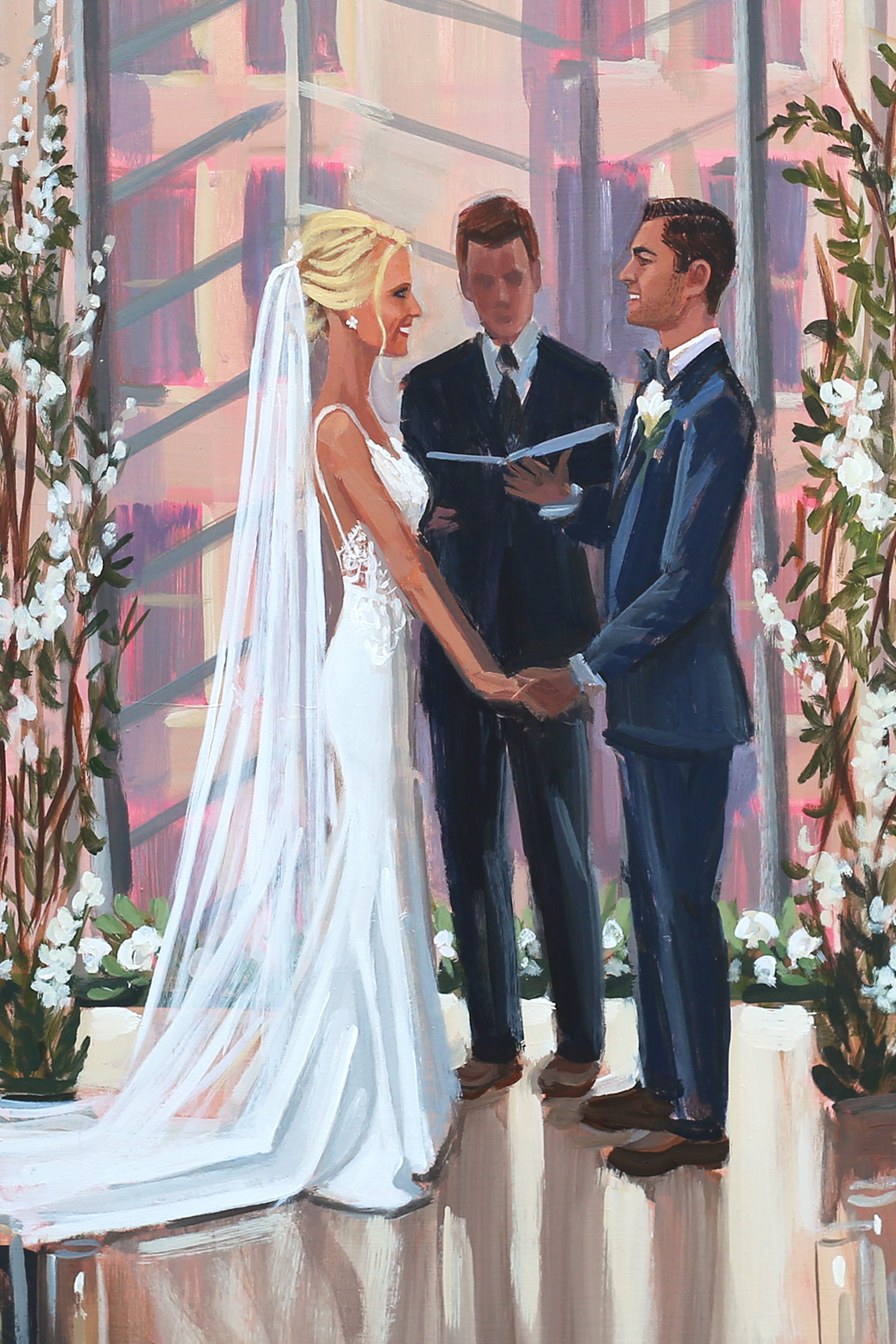 Close up of Erika + Matt’s live wedding painting that was created during their ceremony at Philadelphia’s Kimmel Center.