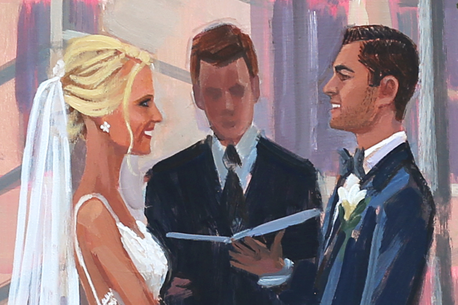 Details of Facial Features of Erika + Matt’s live wedding painting created by artist Ben Keys during their Philadelphia wedding ceremony at The Kimmel Center.