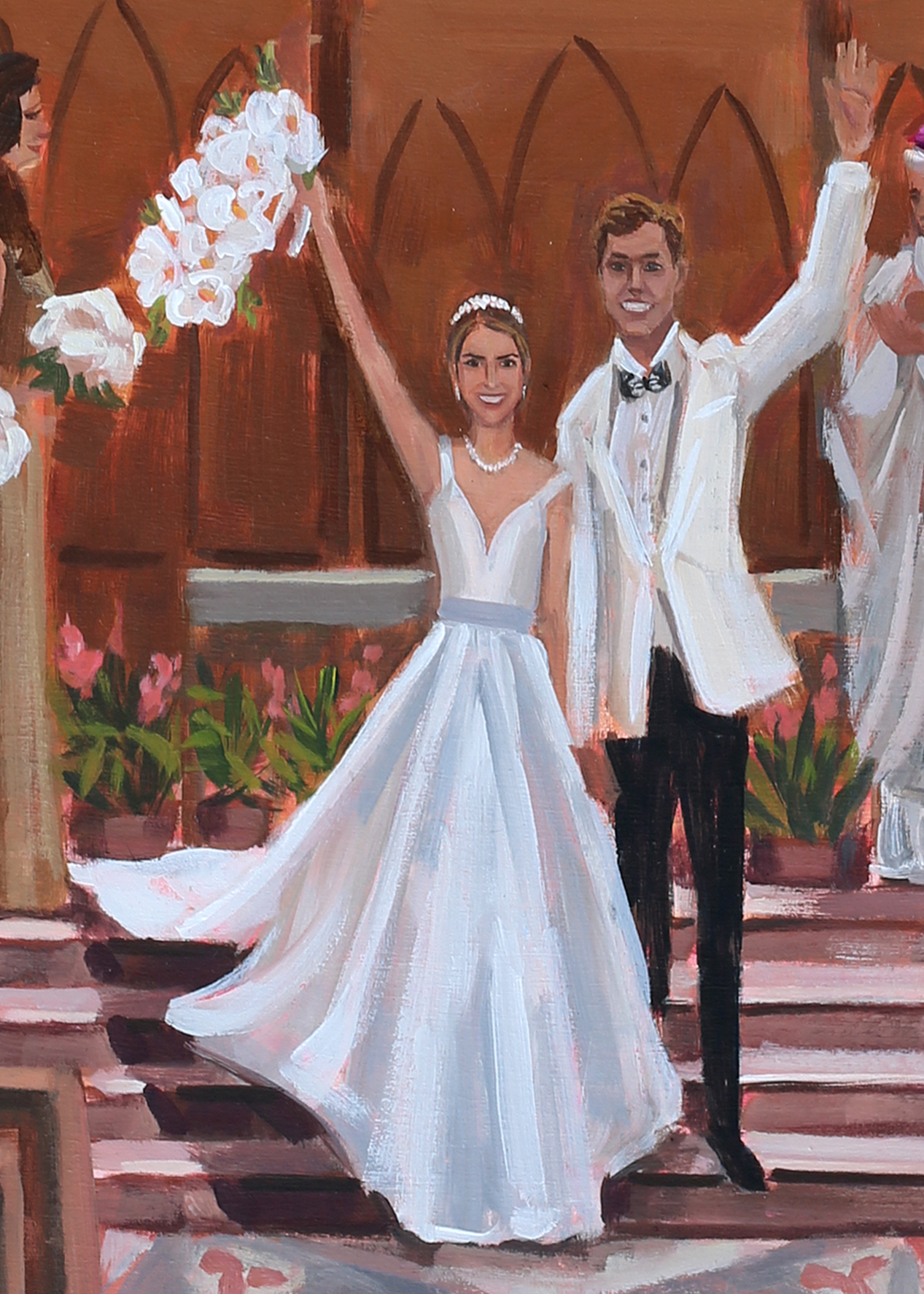 Close up of MC+M’s live wedding painting, created by Ben Keys of Wed on Canvas.