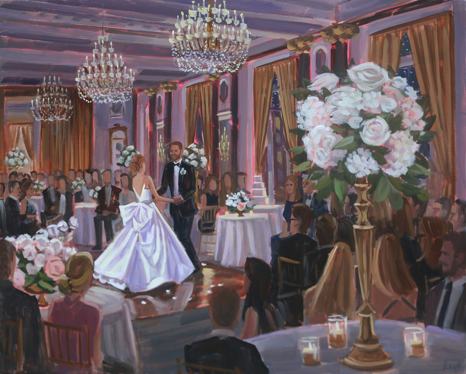 Baltimore Live Wedding Painter, Ben Keys, captured Avery + Robert’s first dance held at the downtown historic Belvedere Hotel.