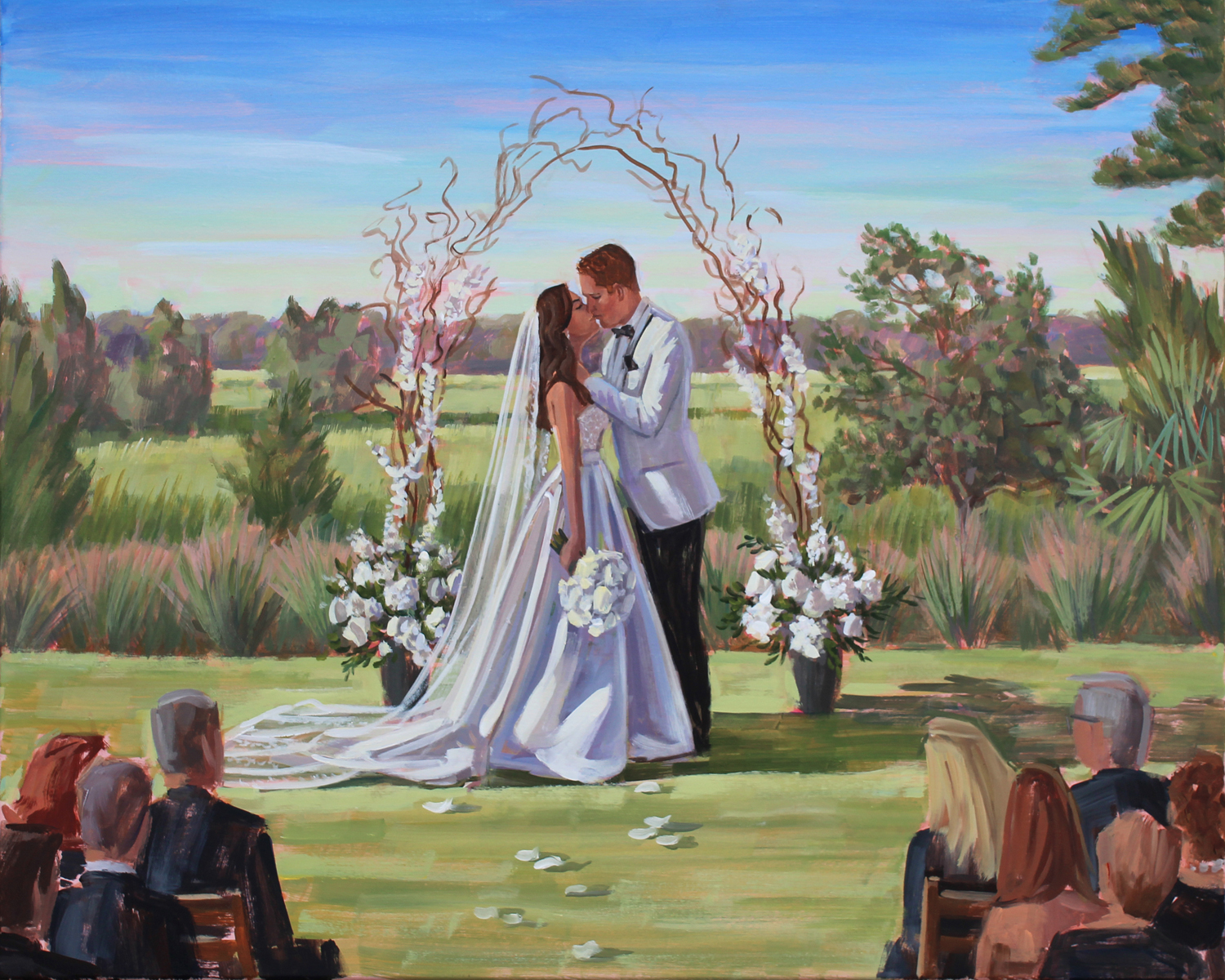 Charleston artist, Ben Keys, captured Melaina + Evan’s wedding day with a live painting of their ceremony held at Daniel Island Club.
