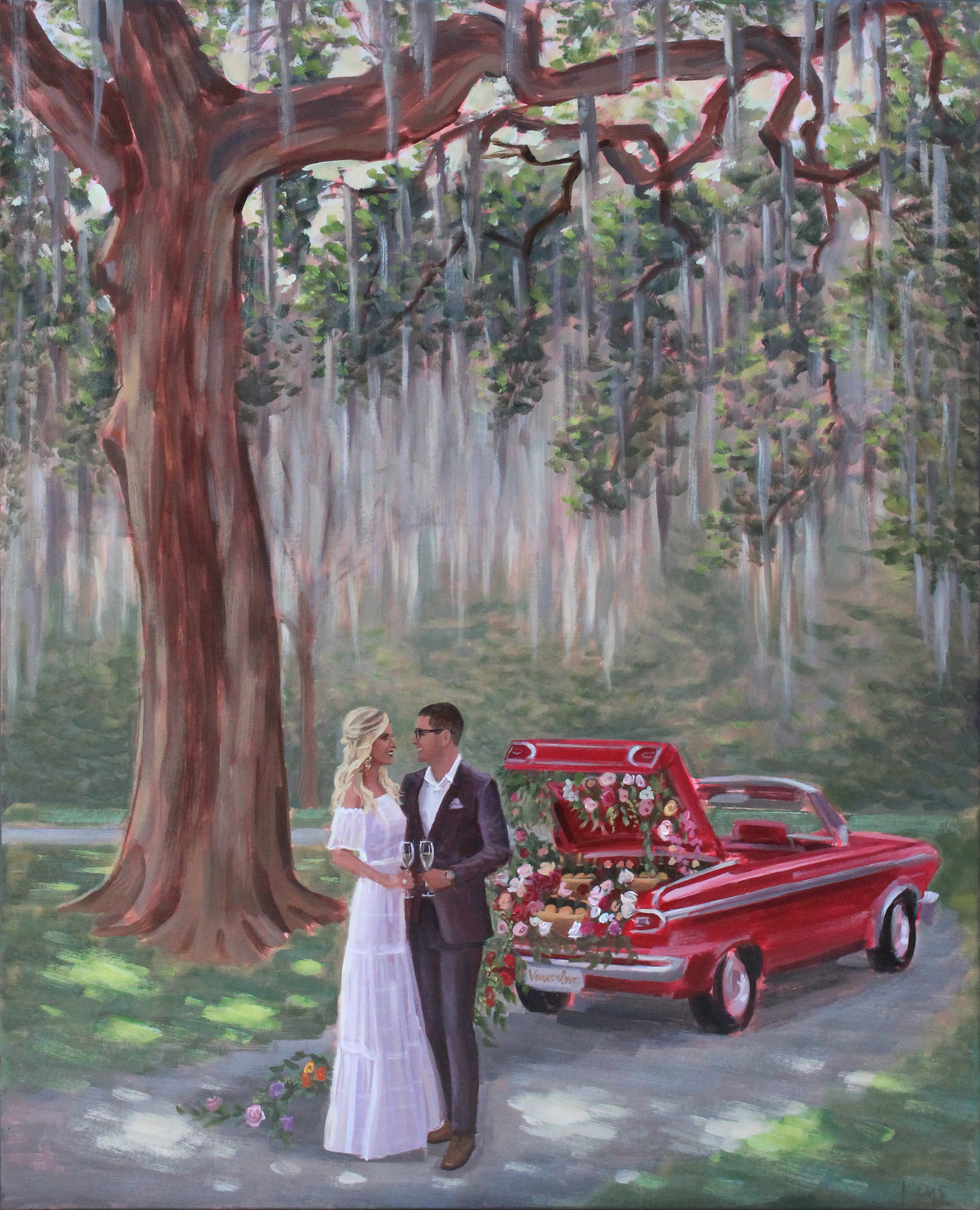 Charleston Live Wedding Painter, Ben Keys, captured Francesca + Justin’s intimate Vow Renewal at Wingate Plantation.