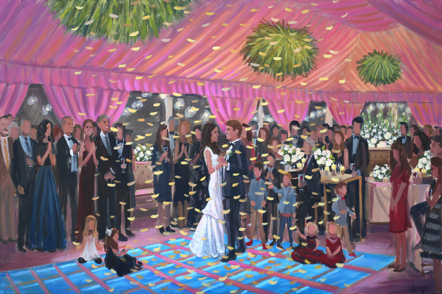 Ben Keys, Live Wedding Painter, captured Ashlyn + Kevin’s New Year’s Eve wedding at the beautiful Figure 8 Island Yacht Club located in Wilmington, NC.