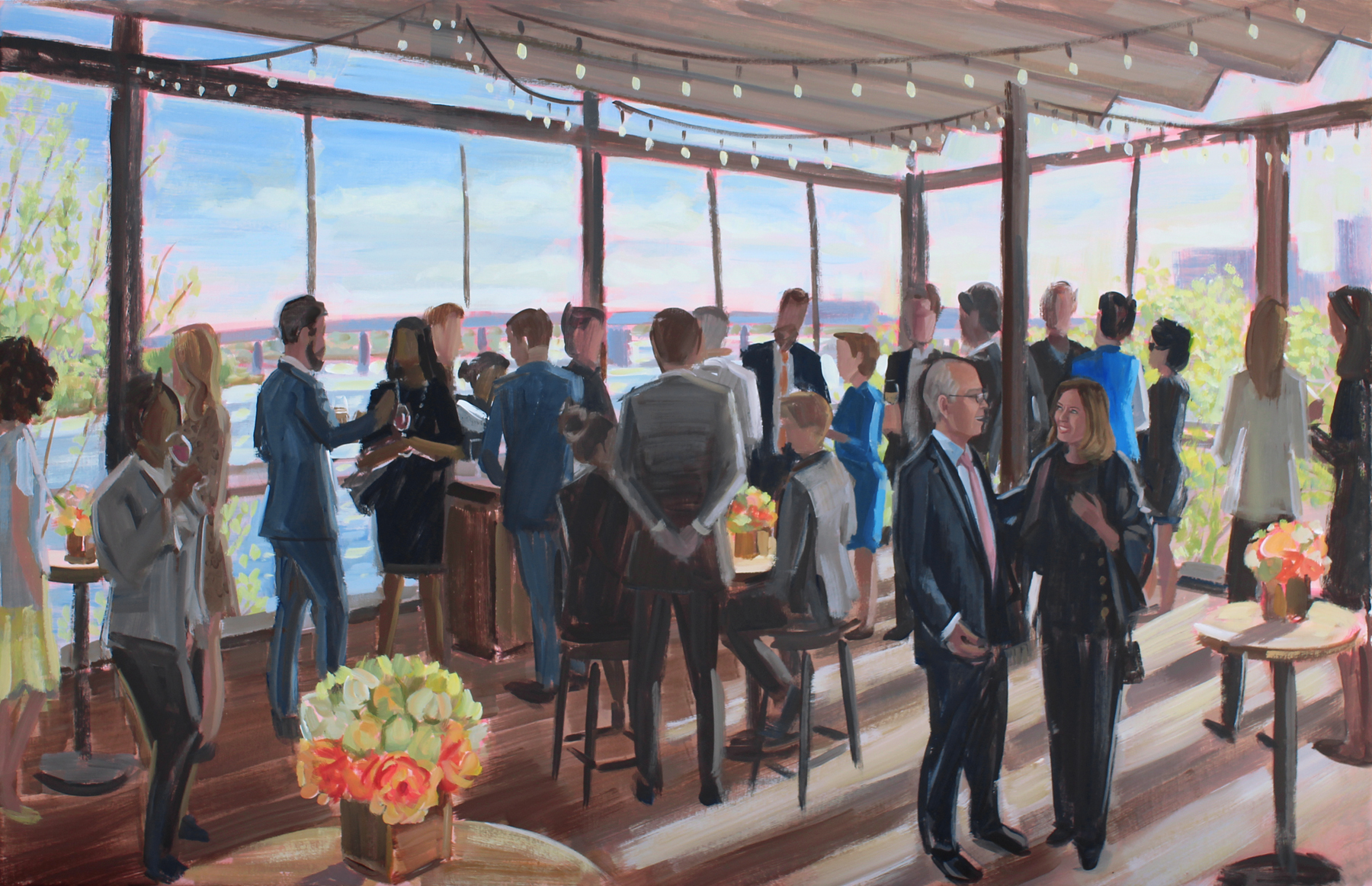 Live Event Painter, Ben Keys, captured a career celebration party at Washington DC’s trendy District Winery.