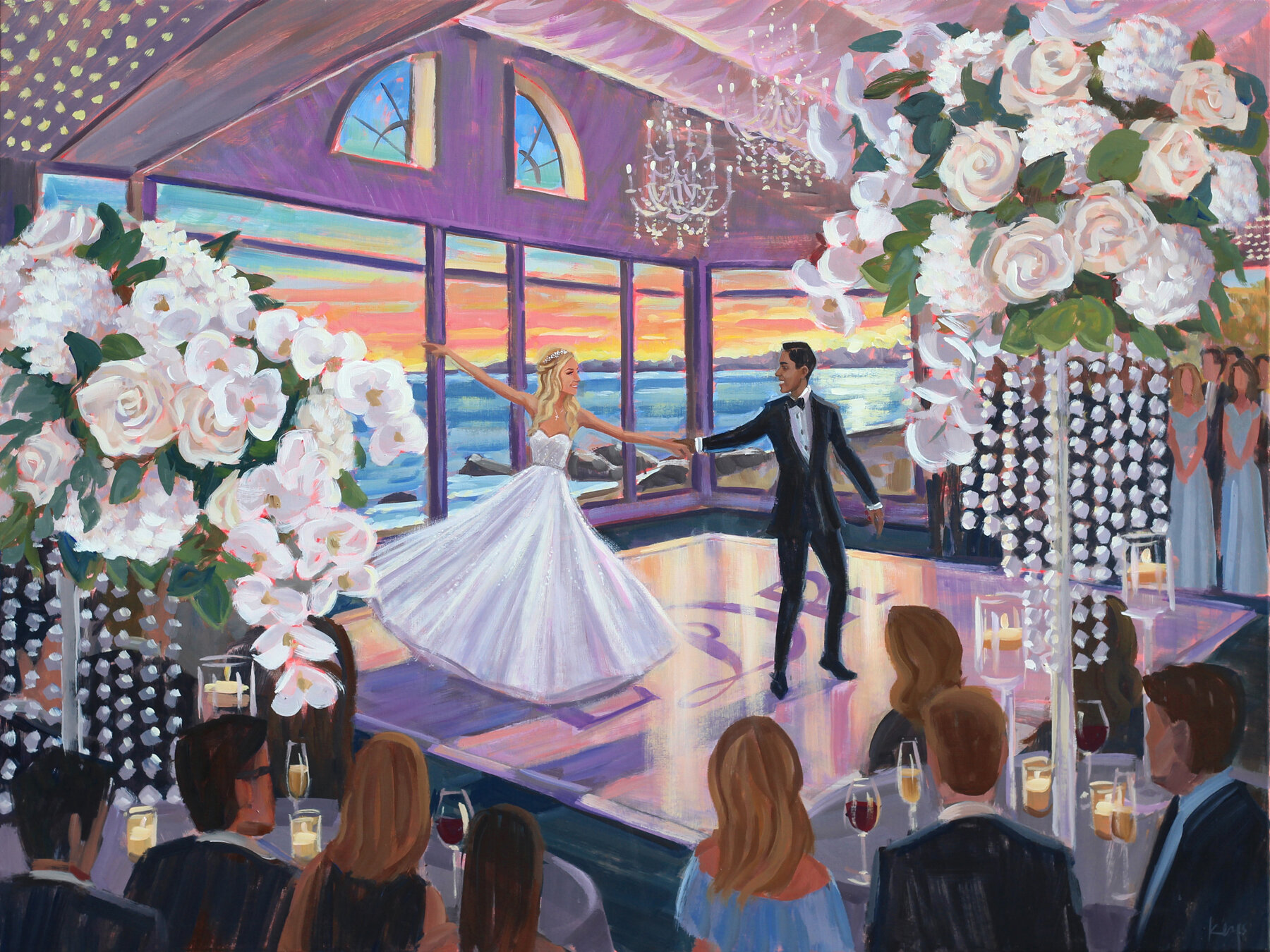 Connecticut’s Wee Burn Beach Club was such a gorgeous setting for Lyubov + Ryan’s reception as captured by live wedding painter, Ben Keys, of Wed on Canvas!