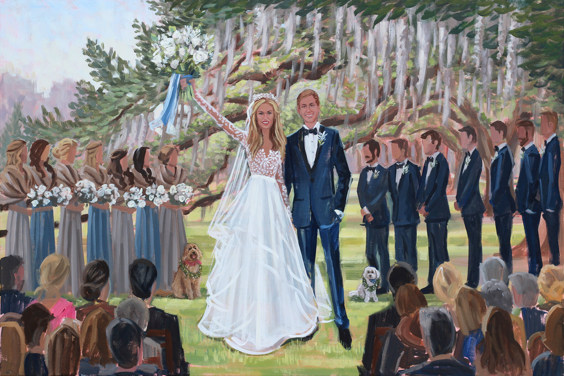 Charleston Live Wedding Painter, Ben Keys captured Hudson and Jason’s ceremony live at Boone Hall Plantation.