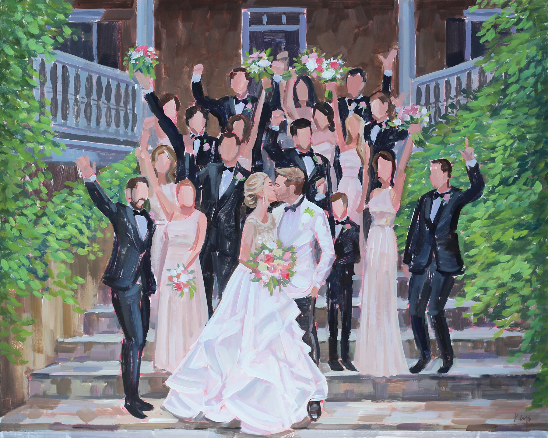 Magnolia Plantation Wedding Painting created for Olivia and Sam from their wedding photos.