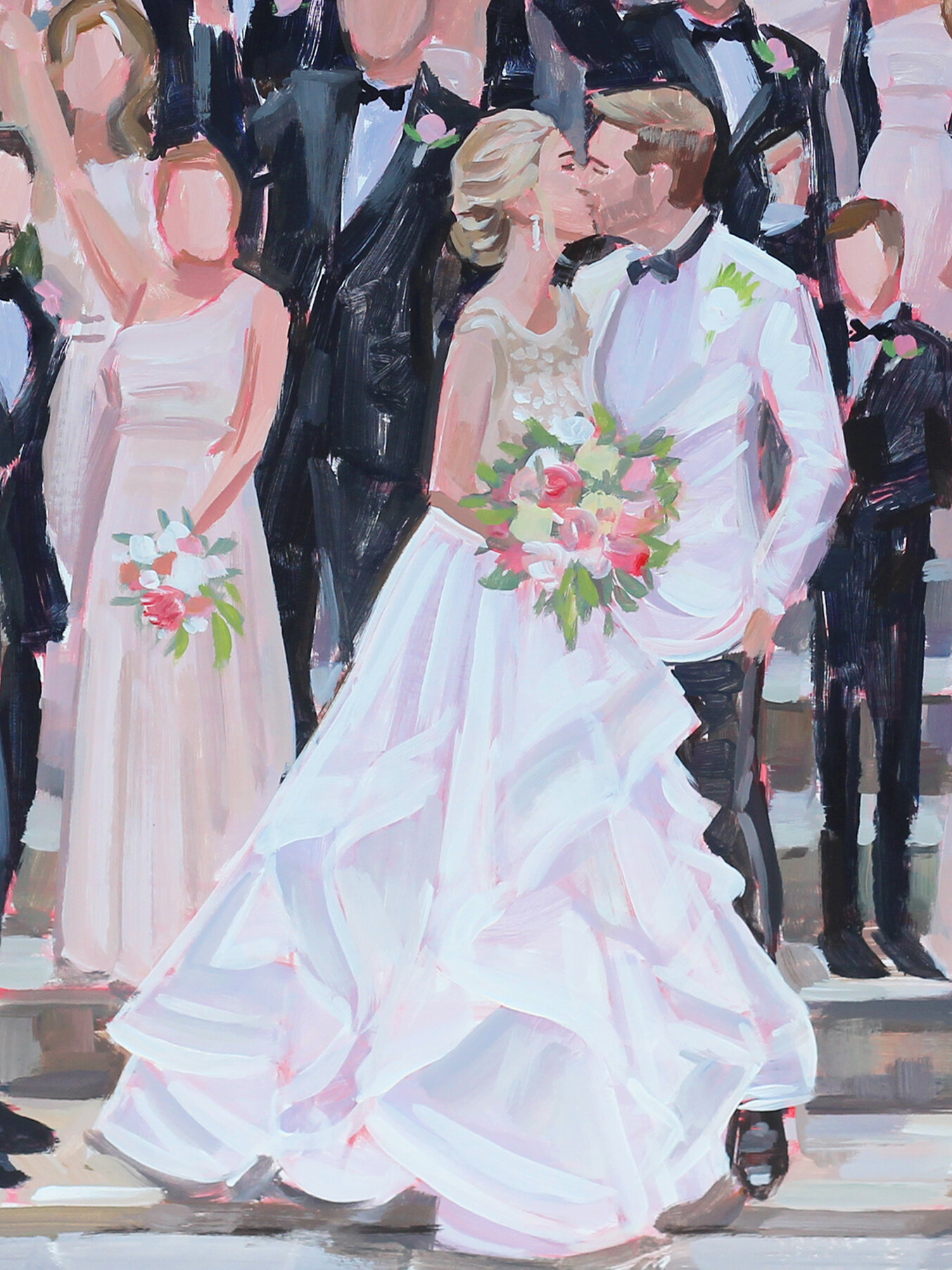 Close up of Olivia + Sam’s Magnolia Plantation Wedding Painting.