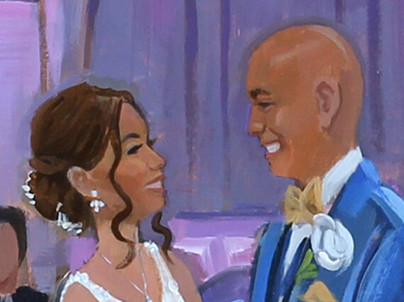Close up facial details from Stephanie + Ryan’s live wedding painting.