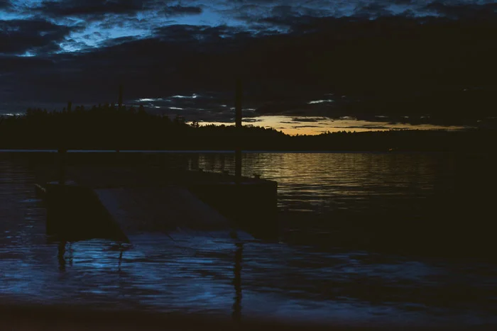 Sunset over the flooded dock.