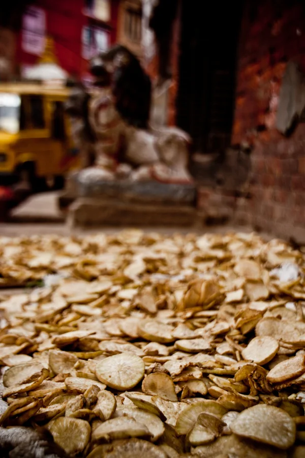 dried banana chips are laid out to dry in Bhaktapur, Nepal.jpg