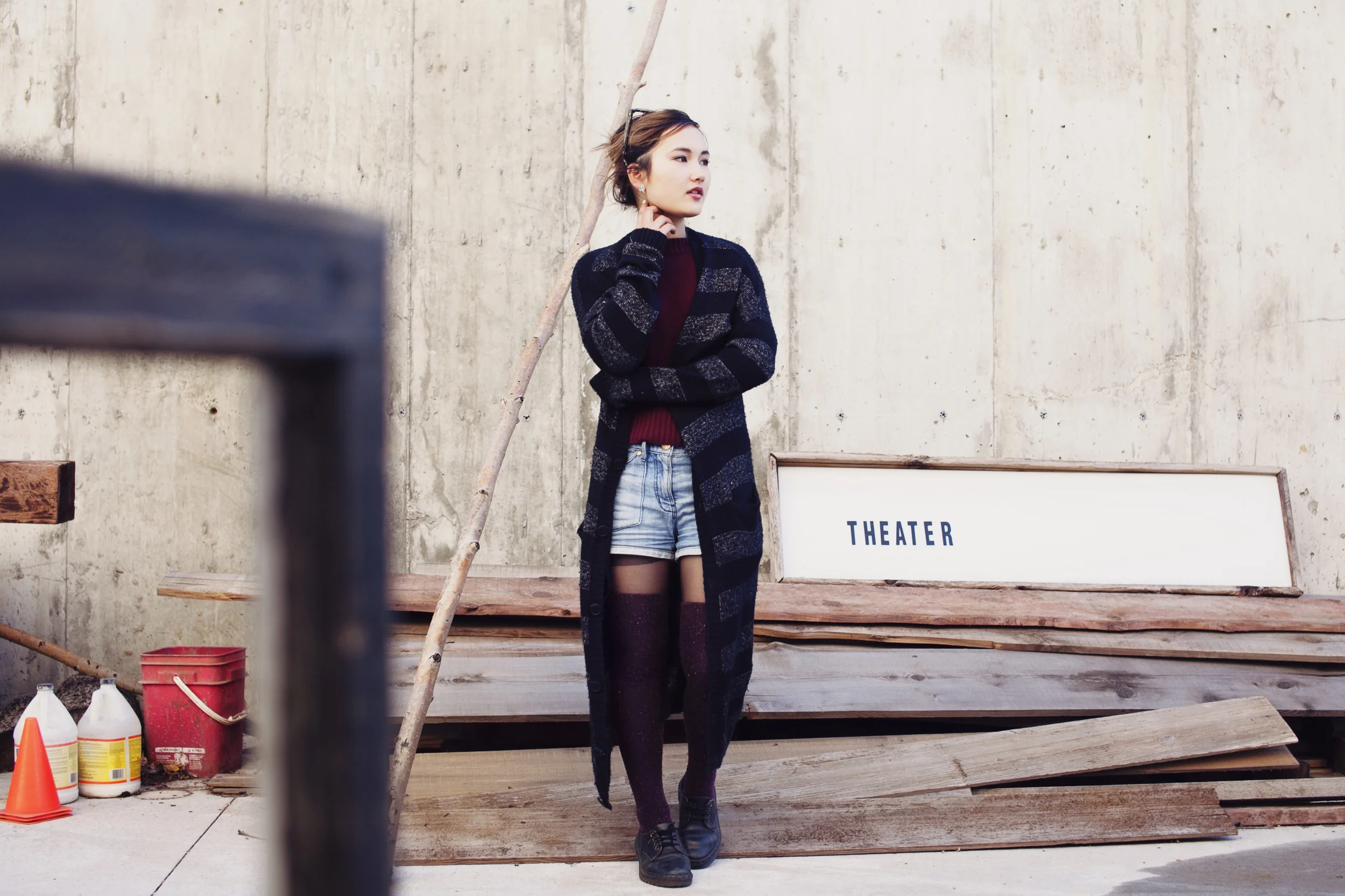 H&M cardigan | APC jumper | Sass & Bide shorts | Sportsgirl socks | Doc Martens low tops | Ksubi sunnies (gift from General Pants)