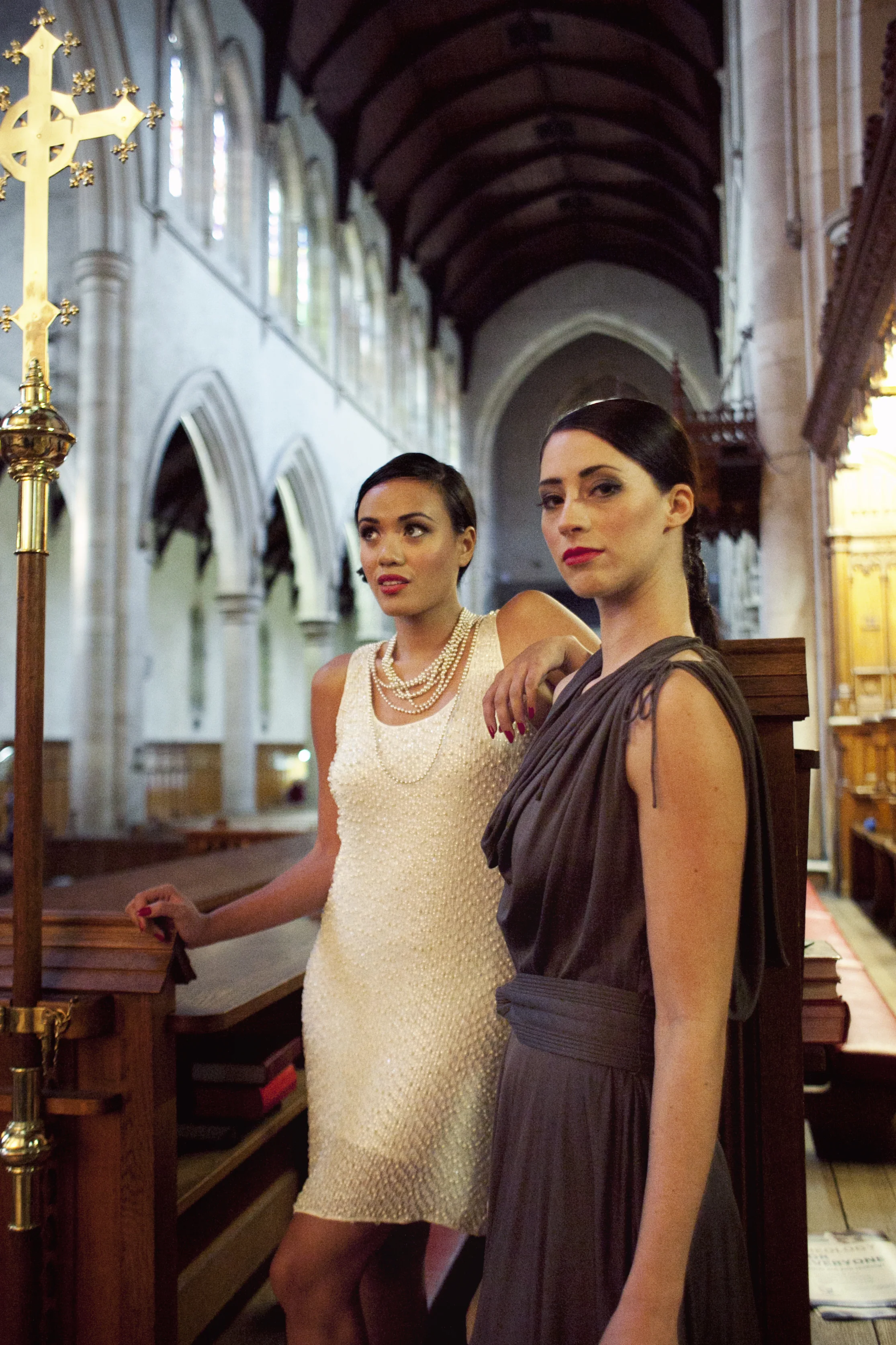 Gina wears vintage dress, pearls | Kristy wears Zac Posen for Target dress
