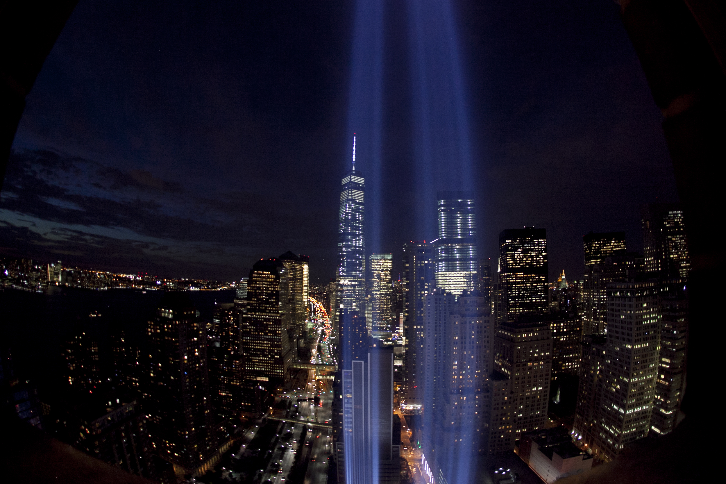 The New York City skyline by night