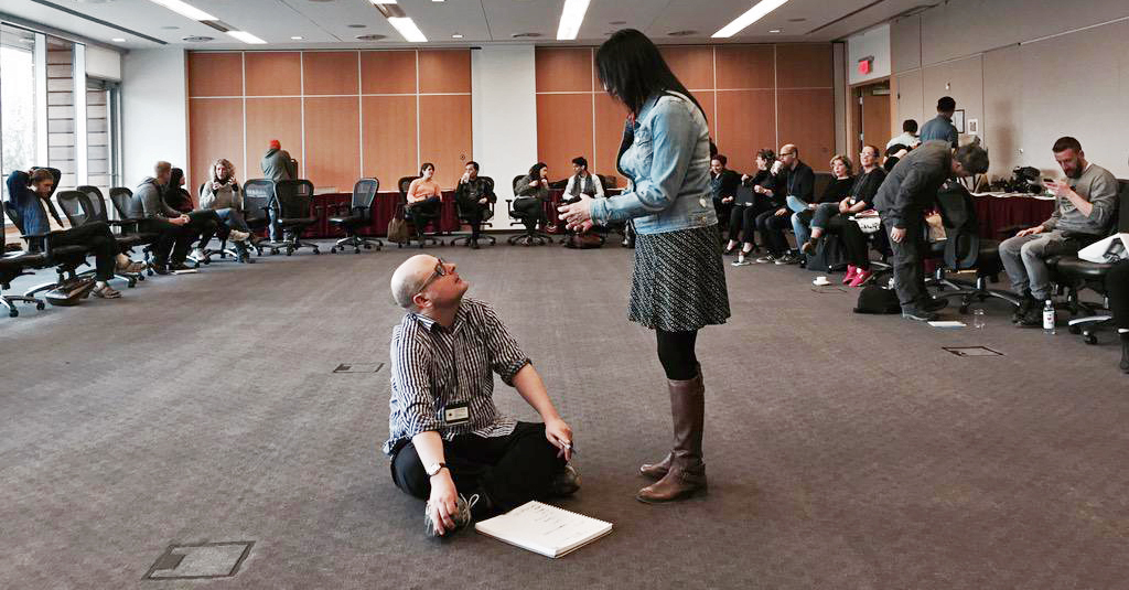 Interrupting processes and systems of power is how the important work happens. Jacob Zimmer and participant Dianne Roussin of the Winnipeg Boldness Project at Hope Decoded at Banff Centre.