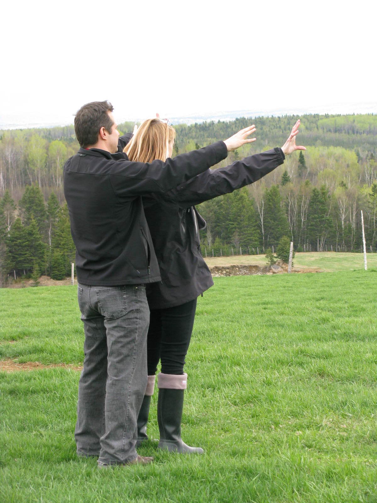 With director Emile Gaudreault envisioning the siteof the Farmsite build of the House, Barn , roads landscaping etc. on the vastsite in Baie Saint Paul, Qc. This was the start.