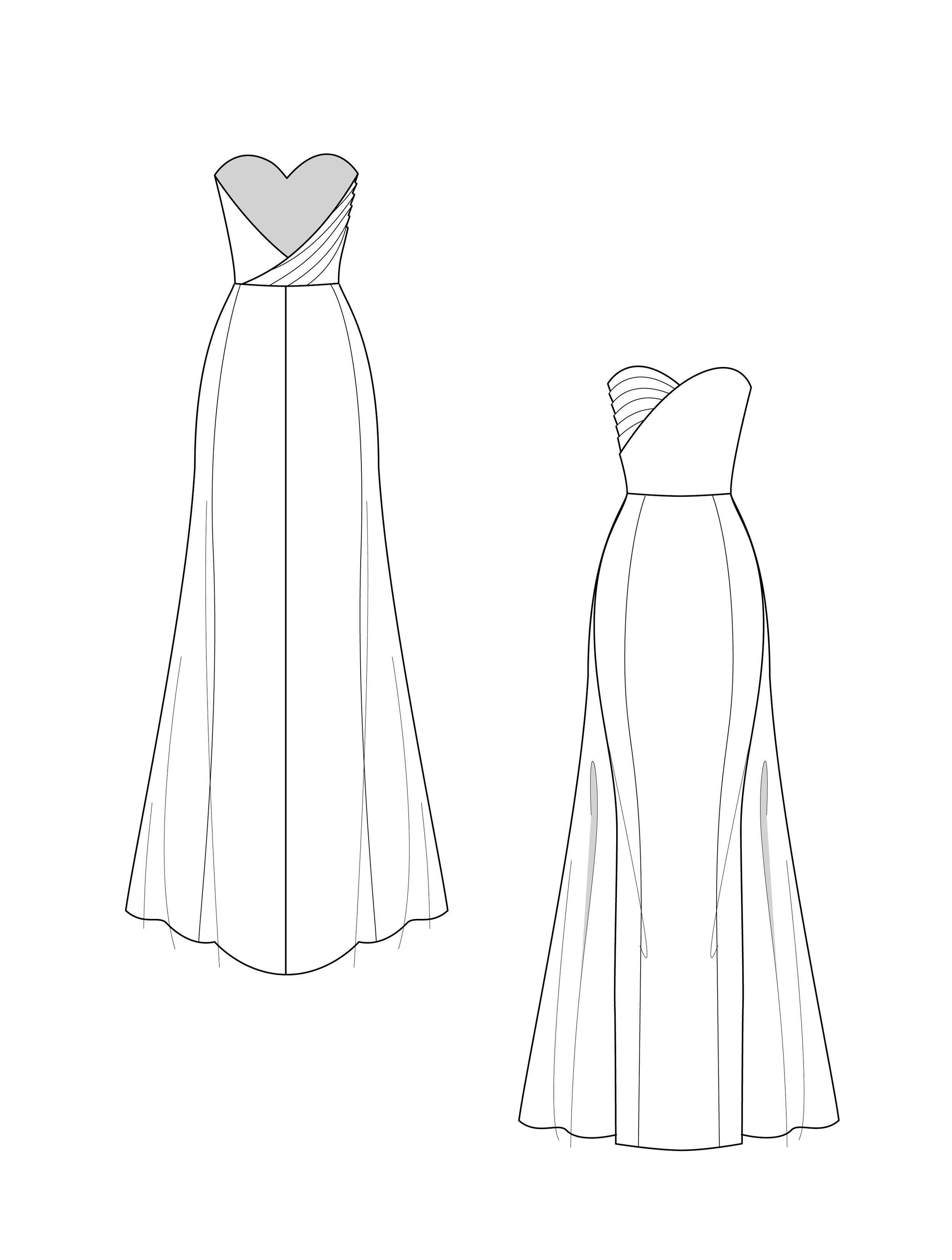 Women long dress fashion flat sketch template. technical fashion  illustration. girls empire waist dress with flare sleeve | CanStock