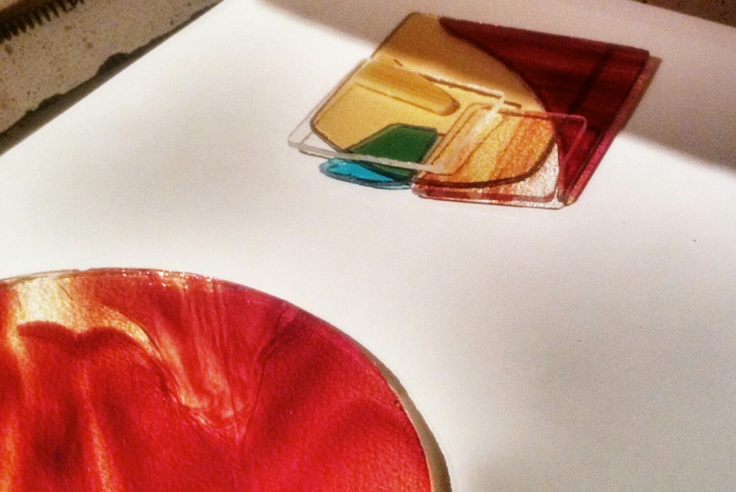 layers of glass before being fused/melted together in my kiln.