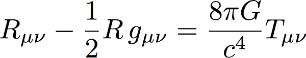The Einstein Field Equations: the left hand side depends on the shape of spacetime while the right-hand side tracks the distribution of energy and momentum. Or, as John Wheeler put it, space (the left hand side) tells matter how to move, while matter (the right hand side) tells space how to curve. 