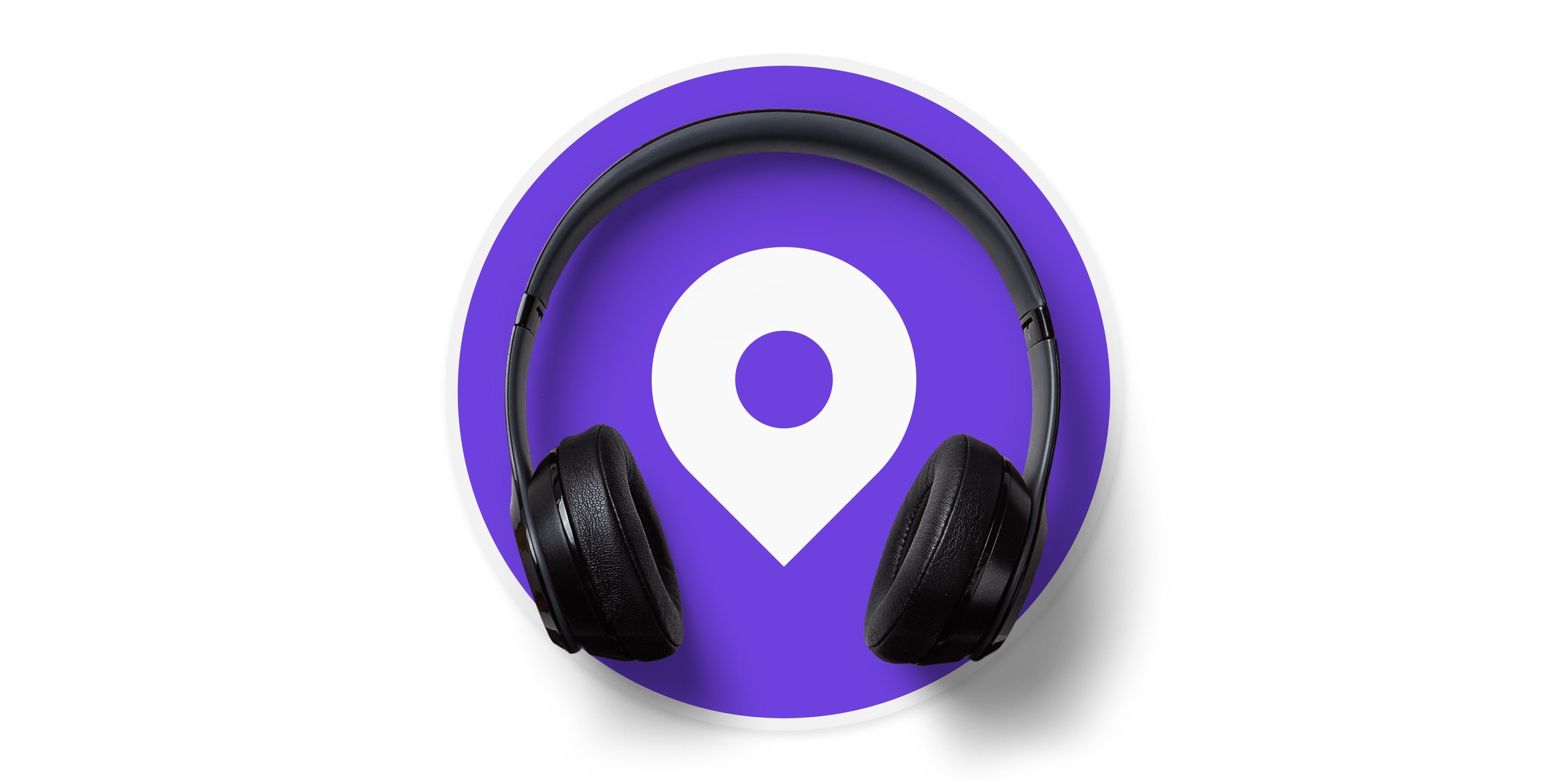 Black headphones framing a location pin to visualize the Aura logo concept