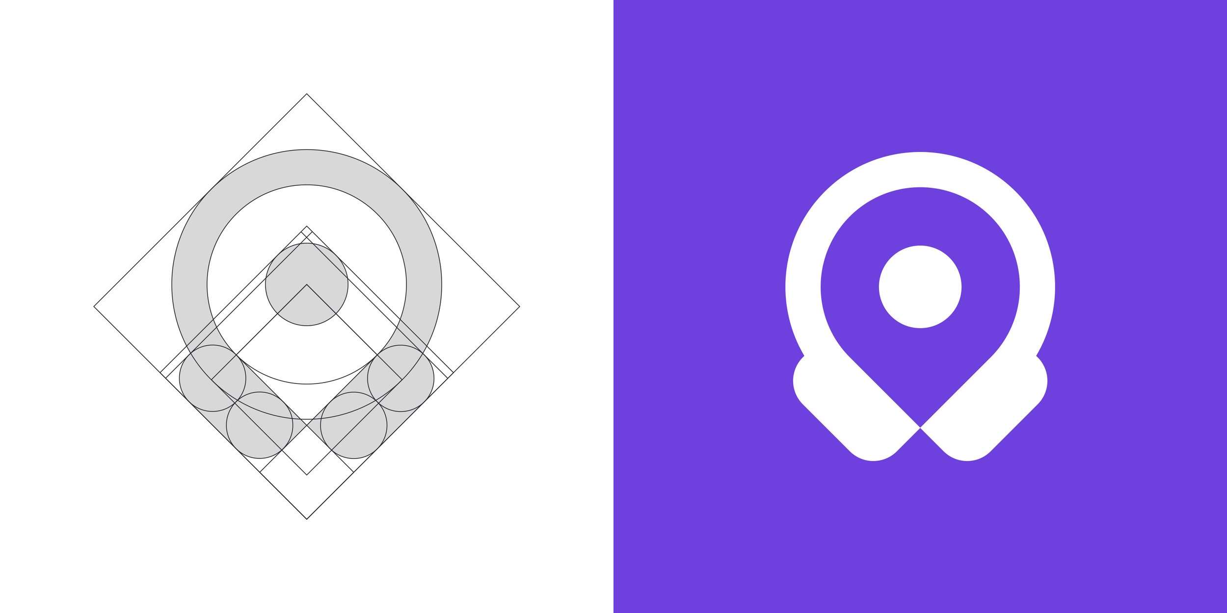 Geometric construction grid and final Aura logo symbol