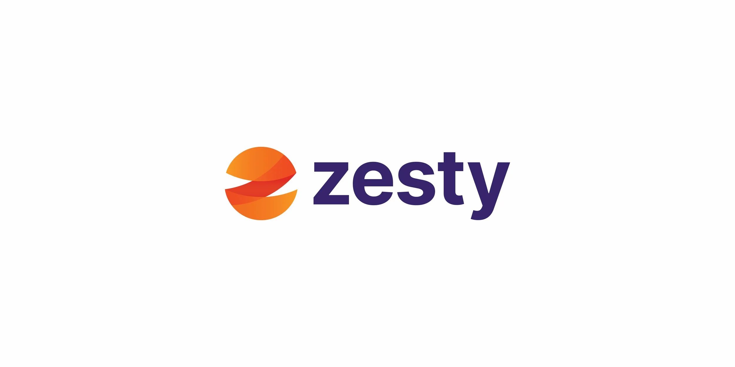 Zesty logo and wordmark in orange and purple on a white background