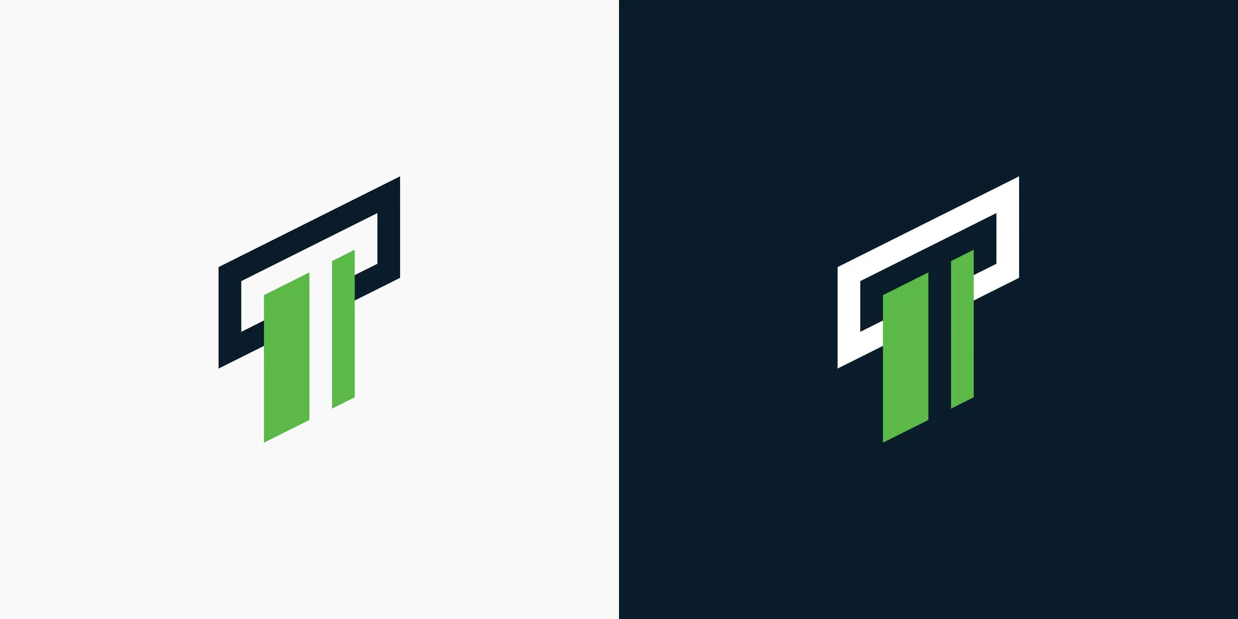 True POS symbol shown in green and navy on light and dark backgrounds