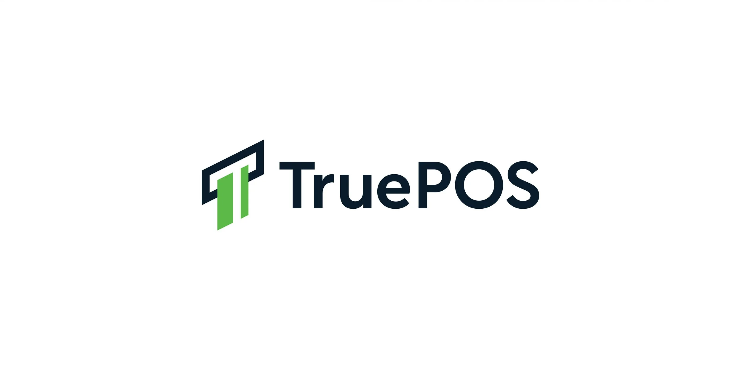 Navy and green True POS logo and wordmark on a white background