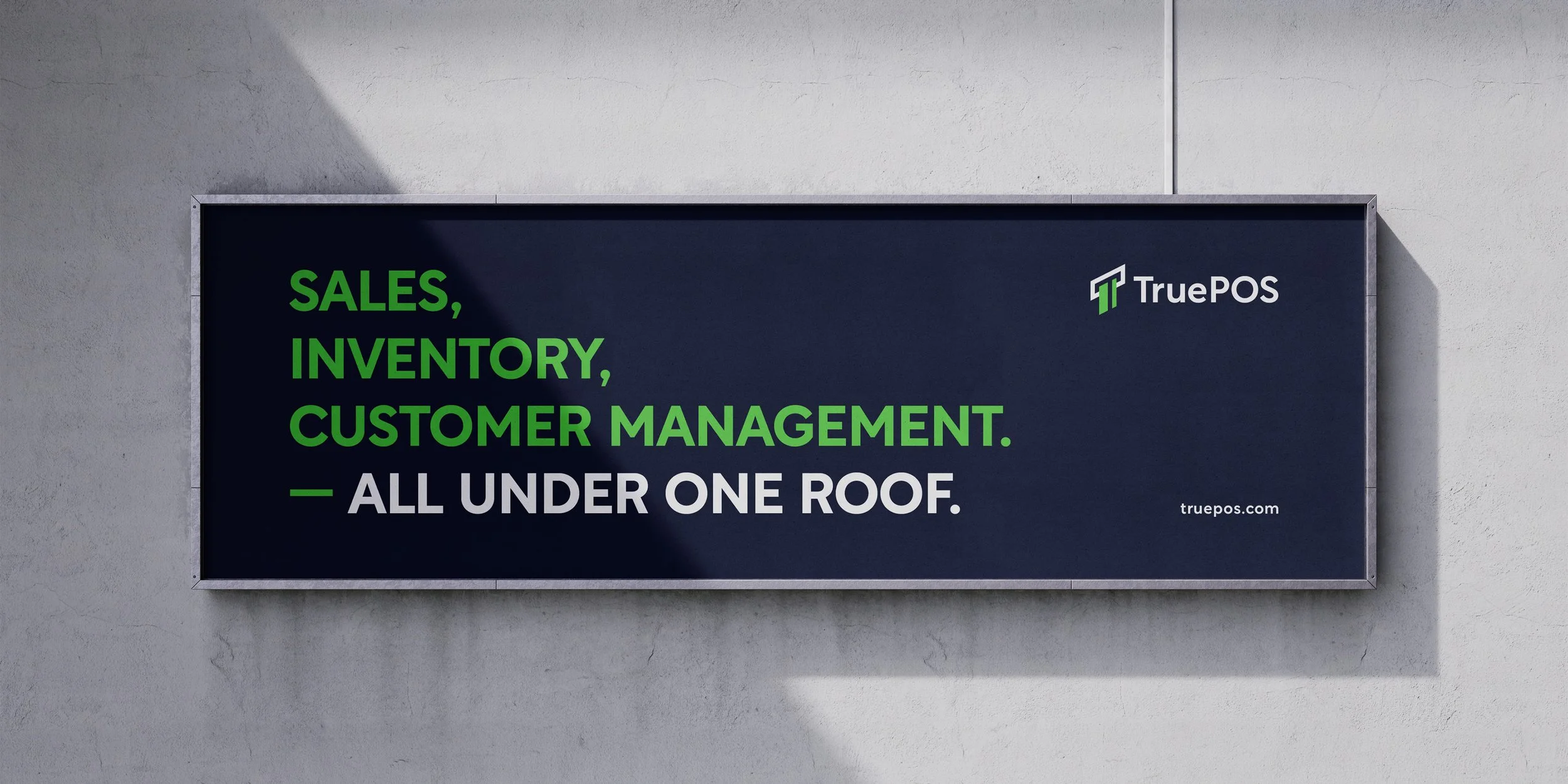 True POS billboard design promoting sales, inventory, and customer management