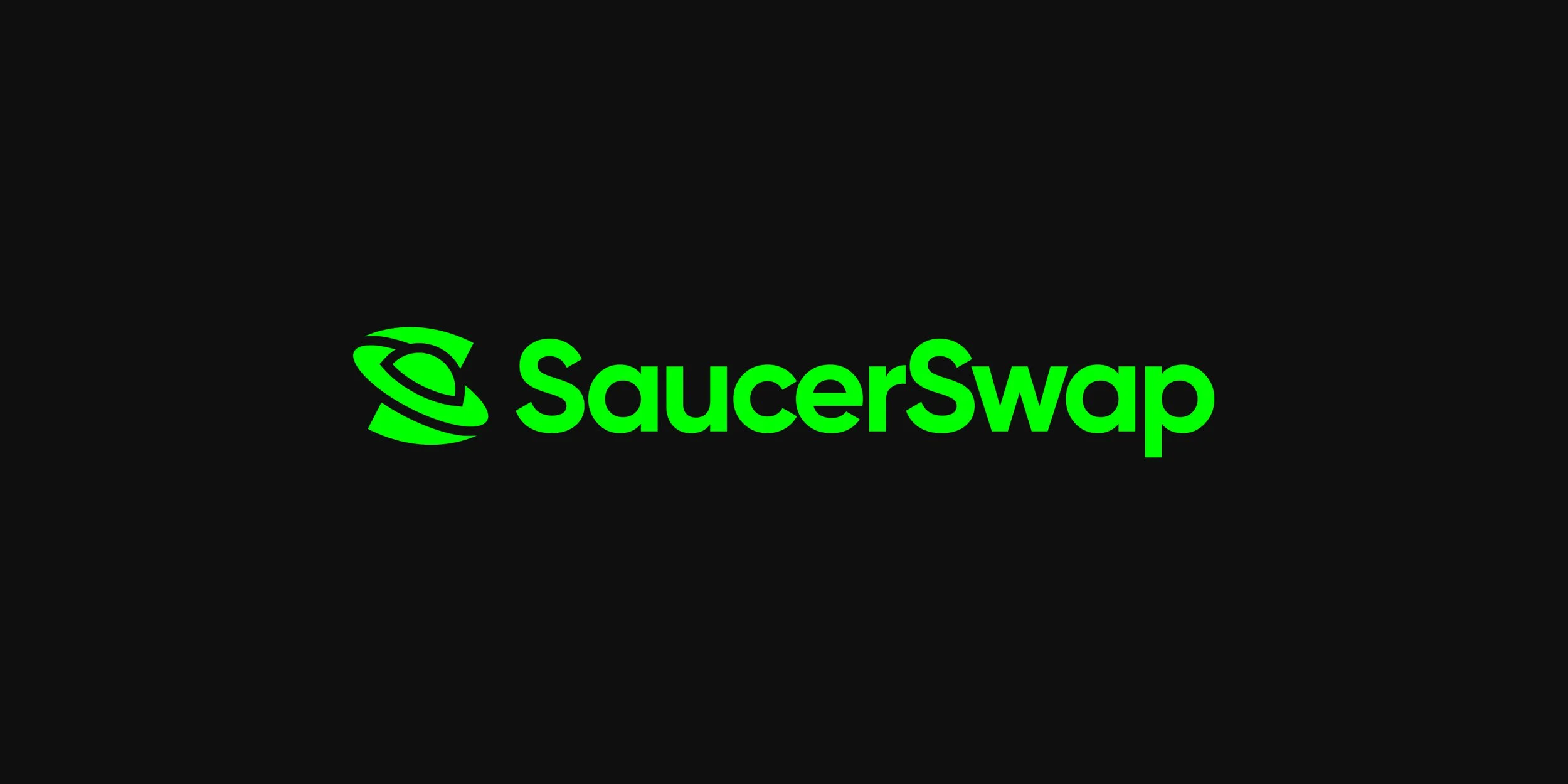 SaucerSwap green logo and wordmark displayed on a black background