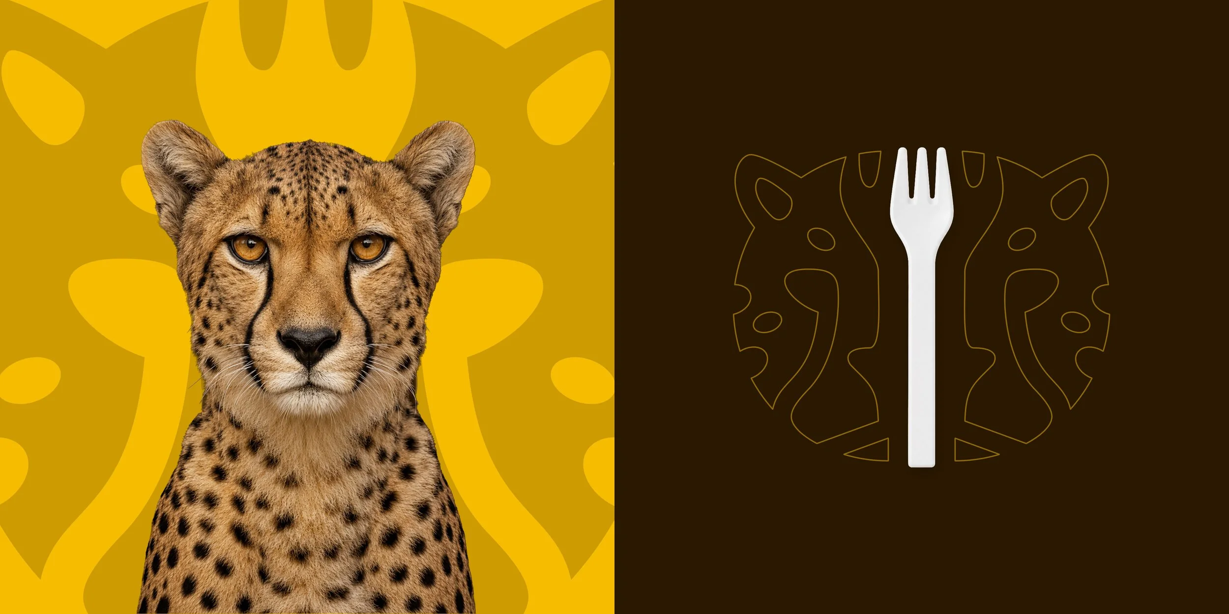Cheetah and fork references illustrating the visual concept behind the Fastfood logo design.