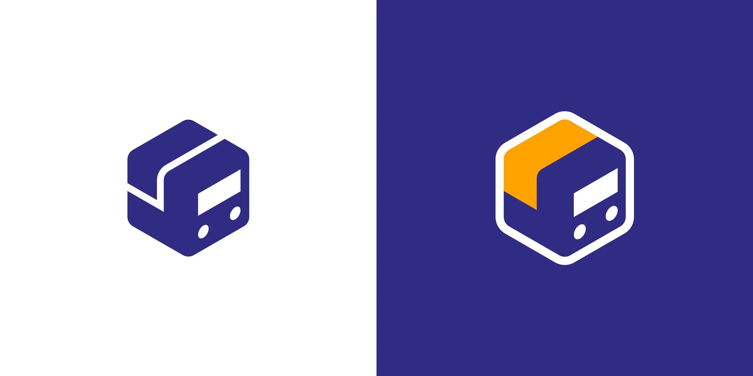 Transinoo truck and box logo symbol shown in monochrome and full-color variations.