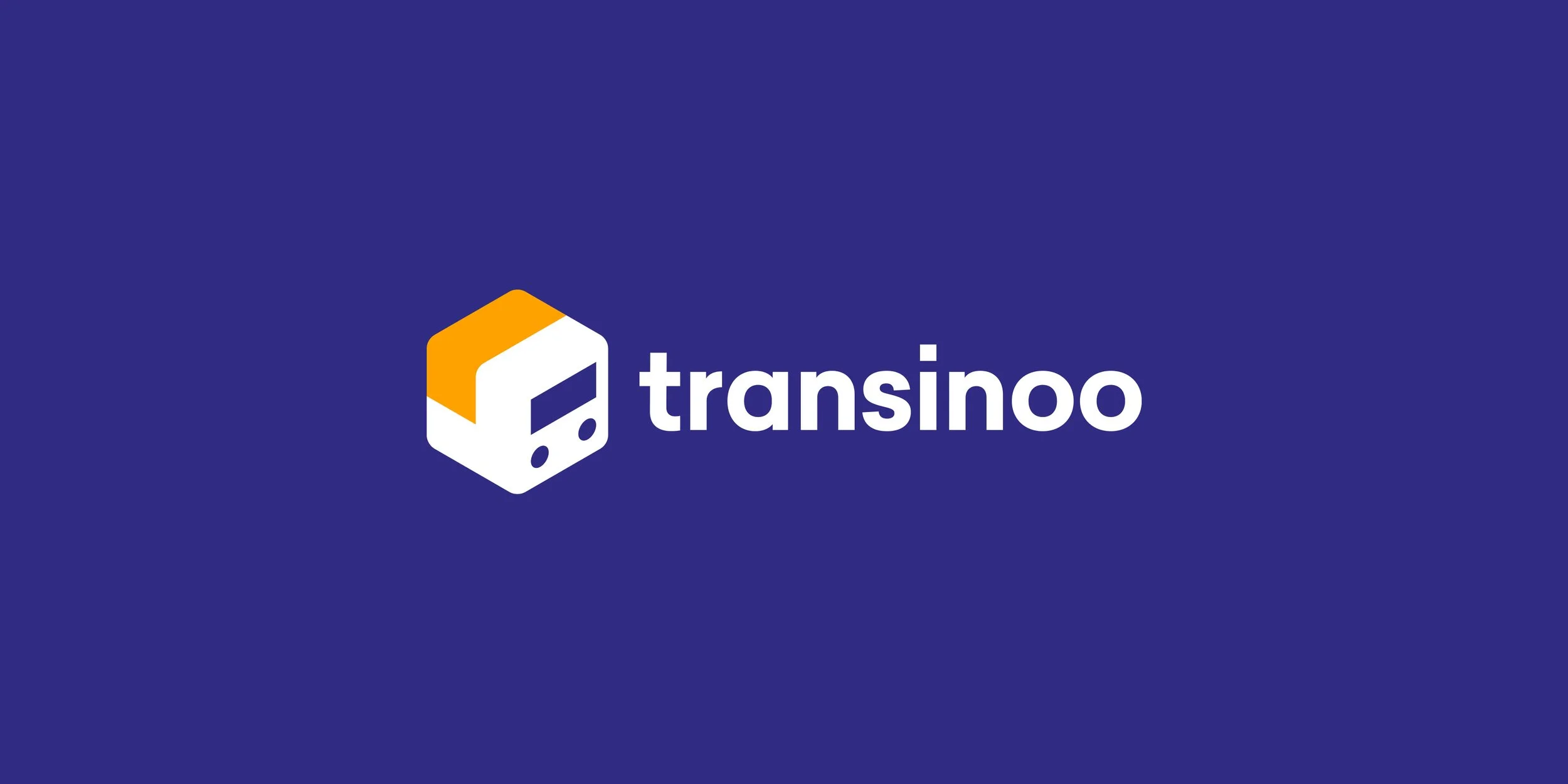 Transinoo logo in white and orange on a dark blue background.