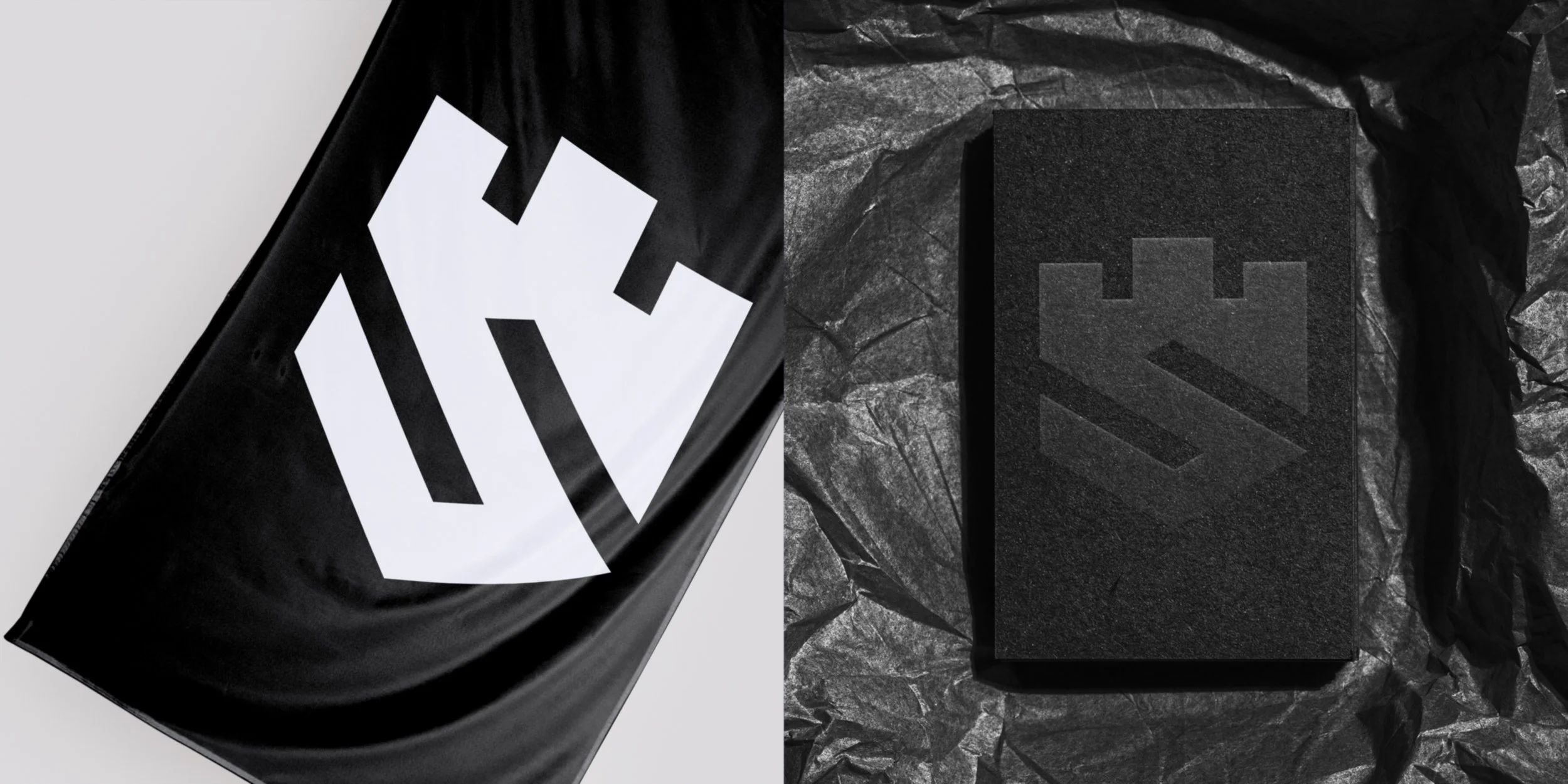 Strongkeep shield logo displayed on a black flag and embossed on a black box