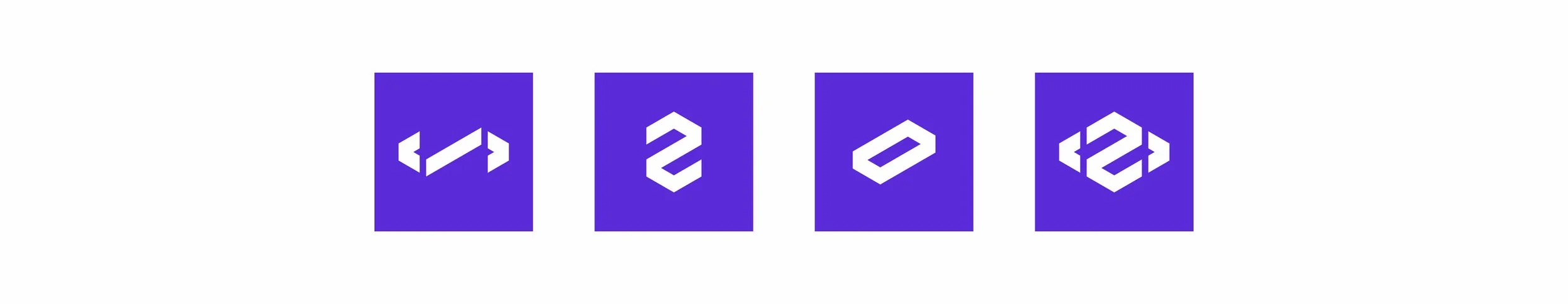 Code2 logo development showing coding brackets, the number 2, a cube, and the combined symbol
