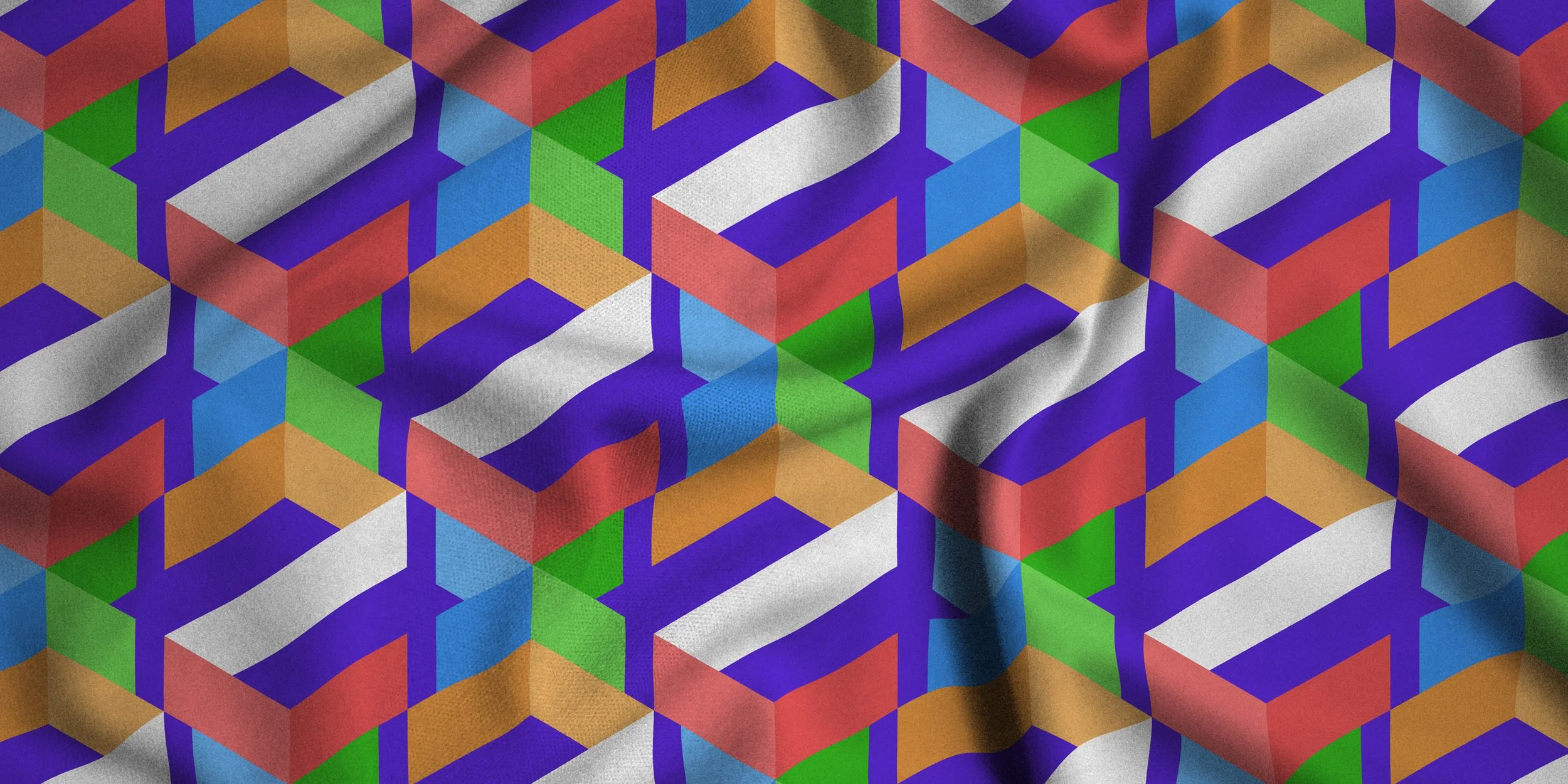 Repeating Code2 logo pattern applied to folded fabric