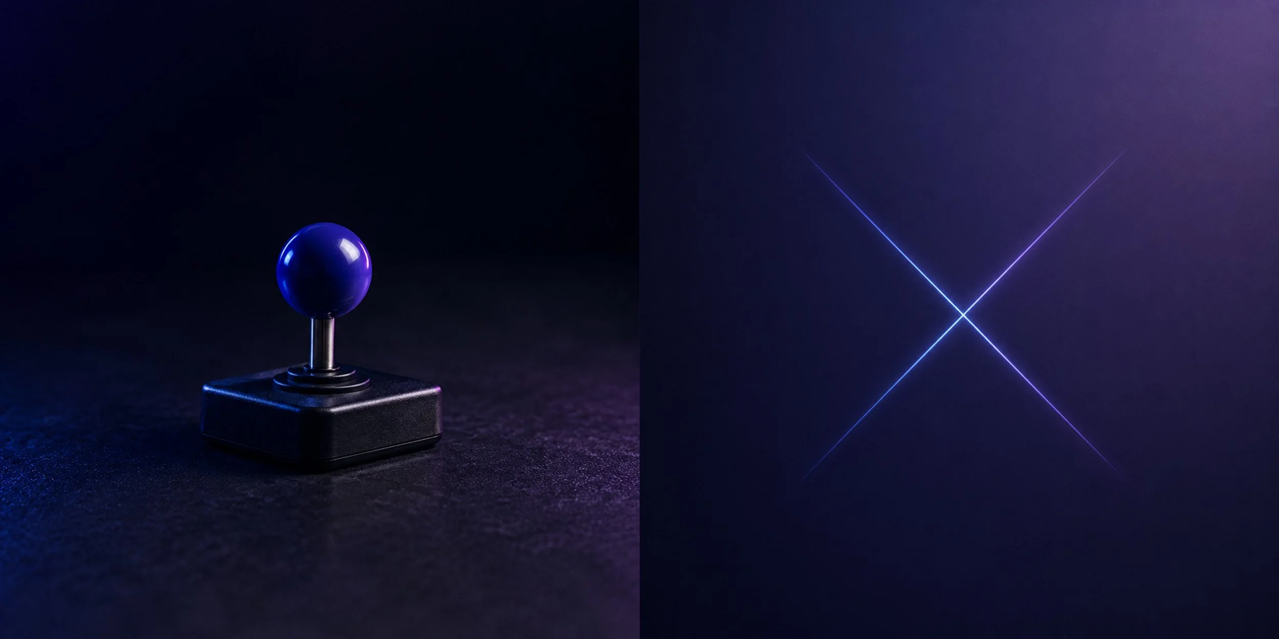 JoyStiX logo inspiration combining a classic arcade joystick with a glowing letter X