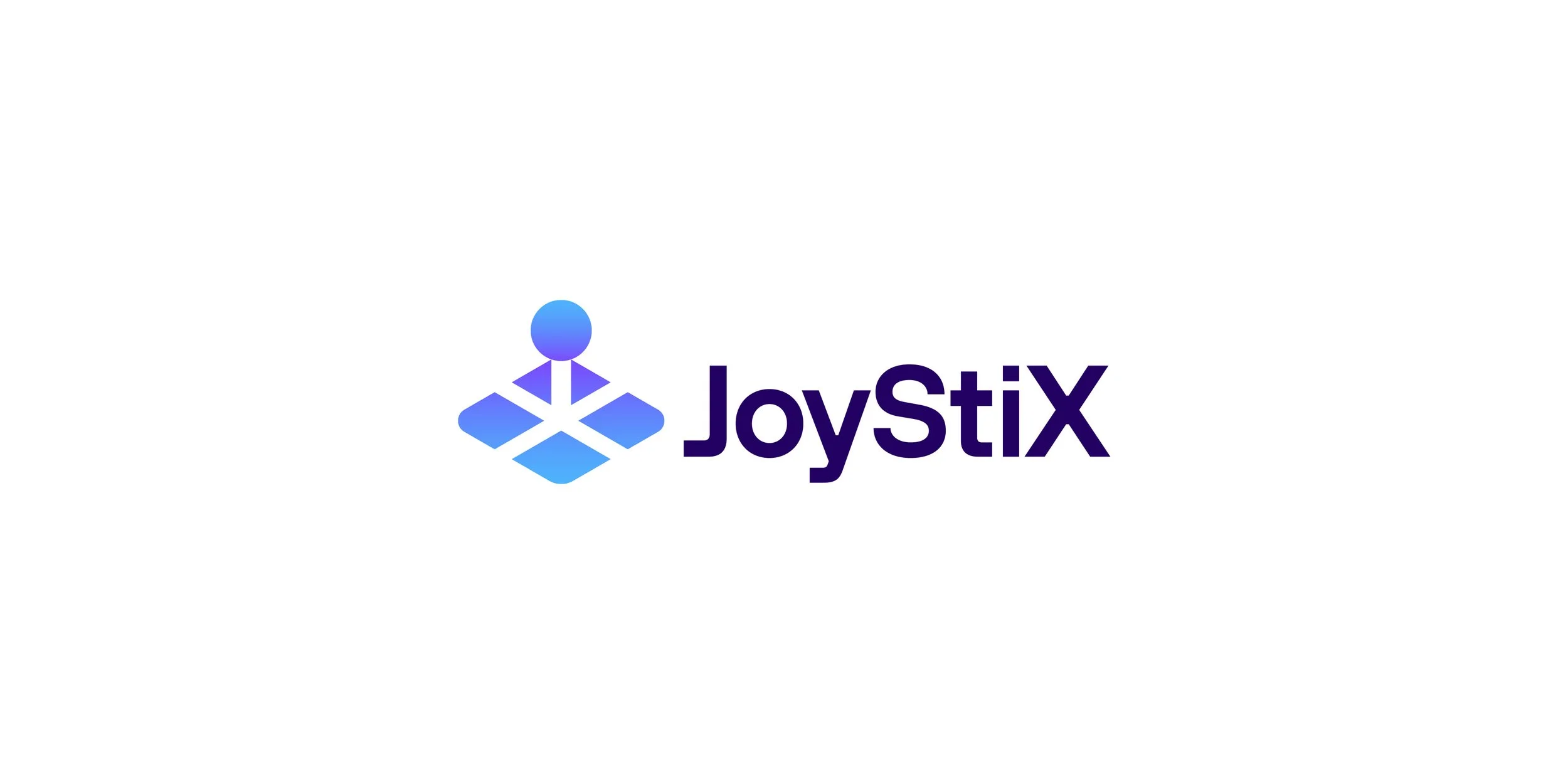 Blue and purple JoyStiX logo symbol and wordmark on a white background