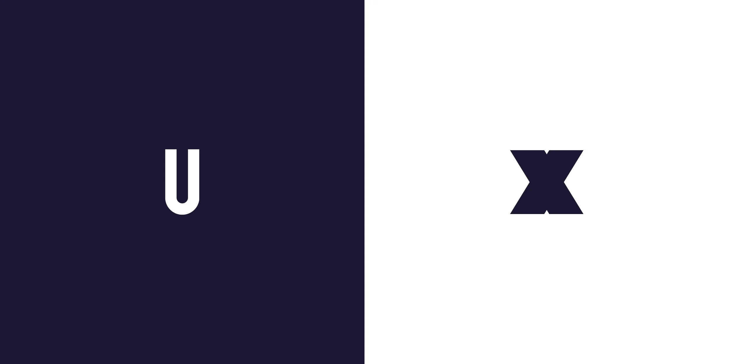 Letter U and X forms with a geometric construction grid showing the UXservices logo concept