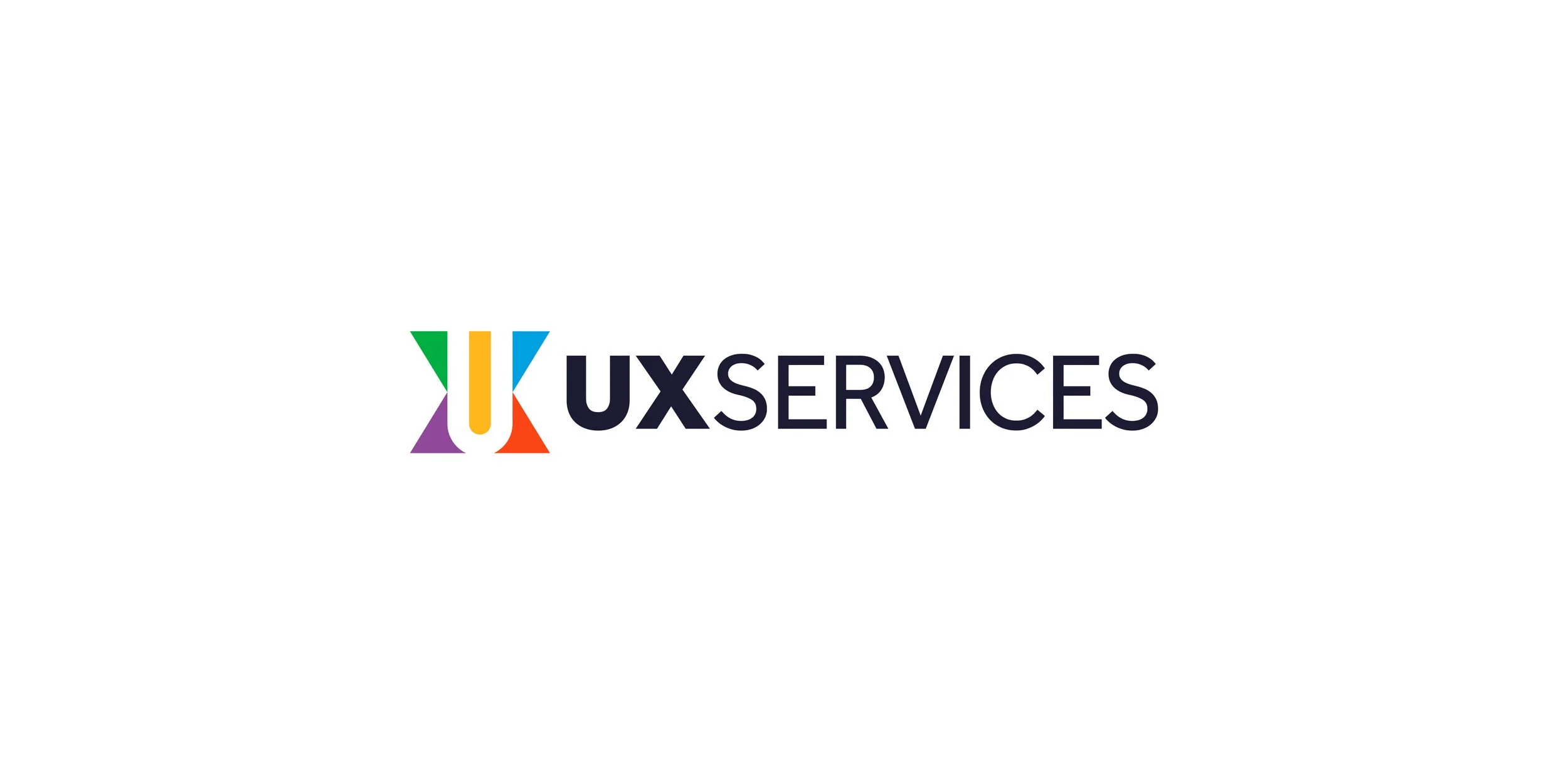 Colorful UXservices logo and dark navy wordmark on a white background