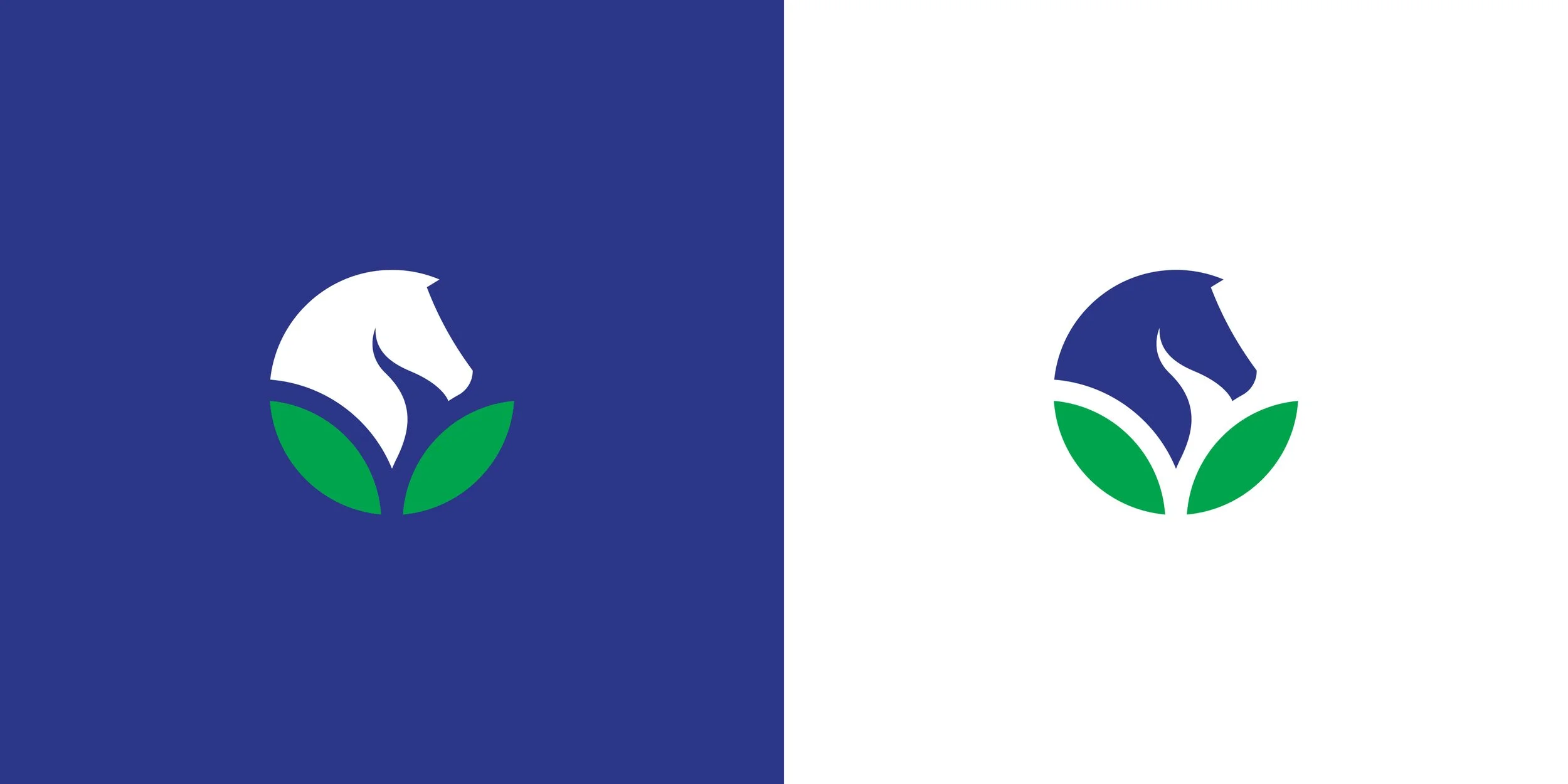 HorseWell logo symbol combining a horse’s head with two green leaves