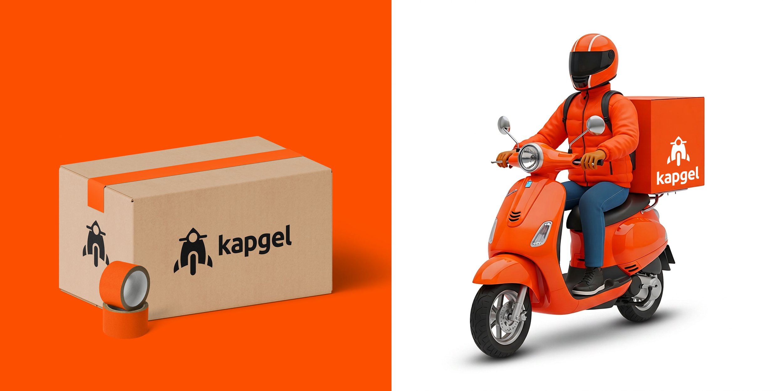 Kapgel courier branding applied to delivery packaging and scooter