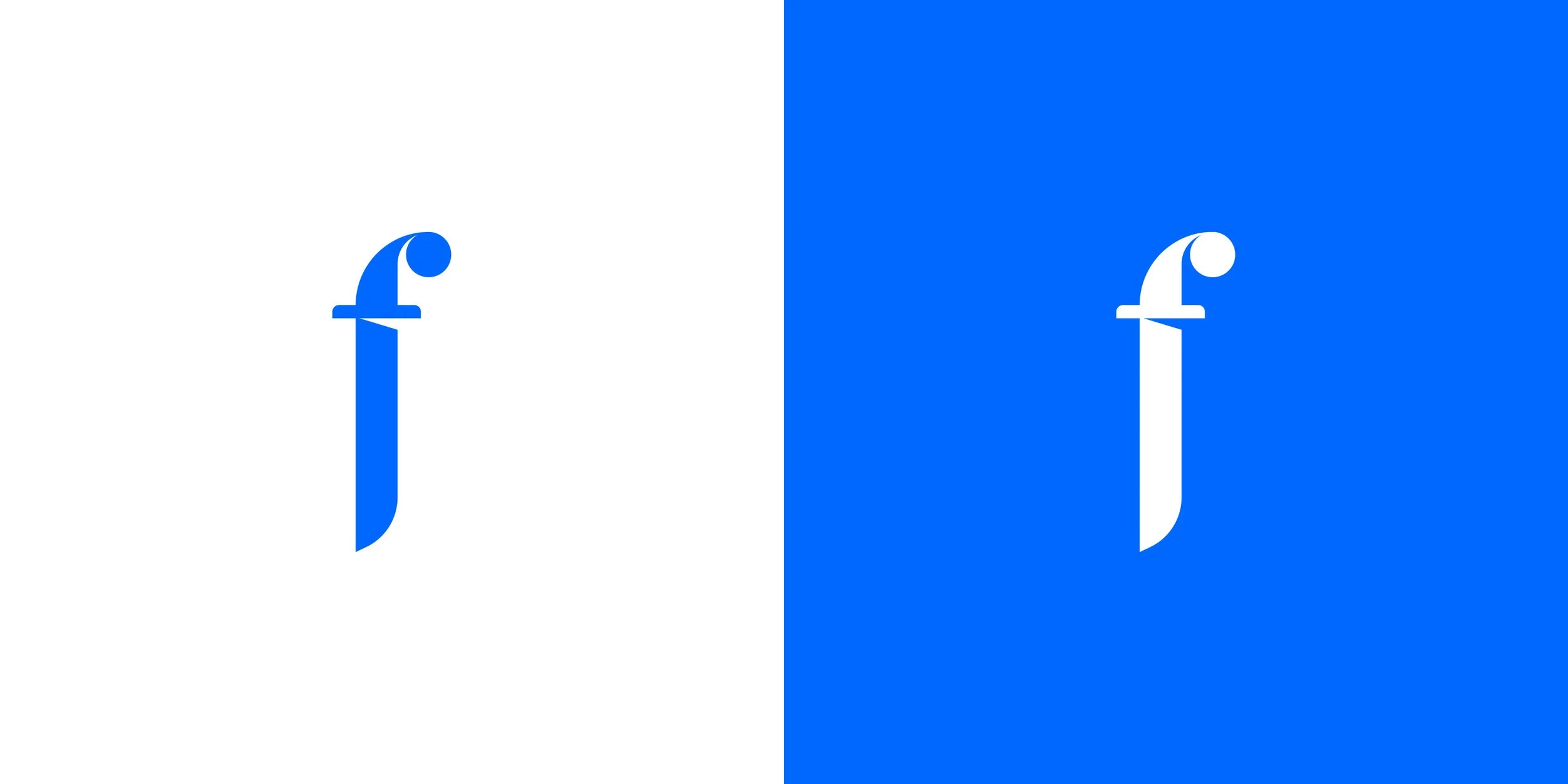 Blue and white color variations of the Forgia sword-inspired letter F logo symbol.