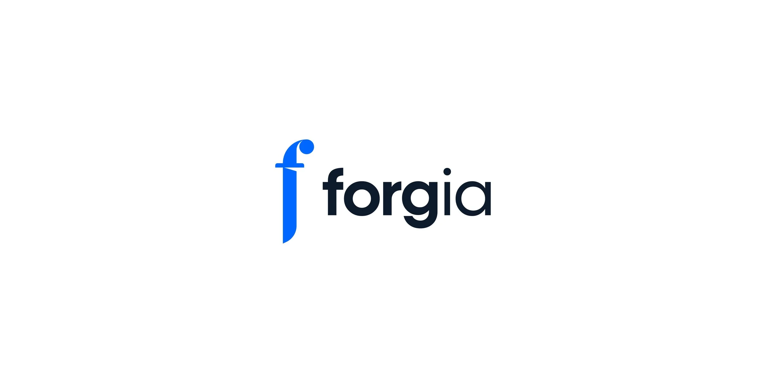 Forgia AI logo with a blue sword-shaped letter F and dark navy wordmark on a white background.